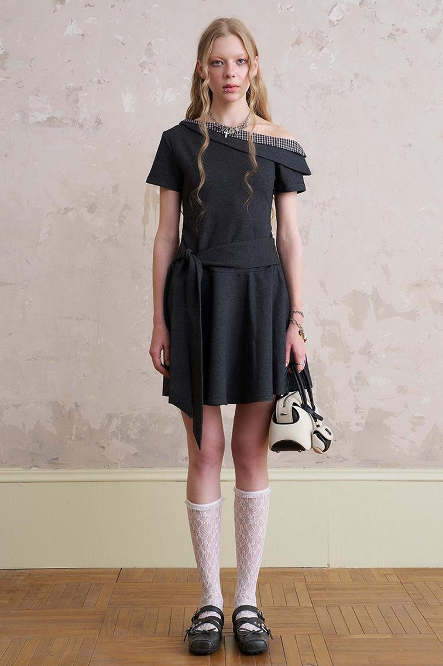 DIDDI MODA Color Block Asymmetric Tie Waist Dress