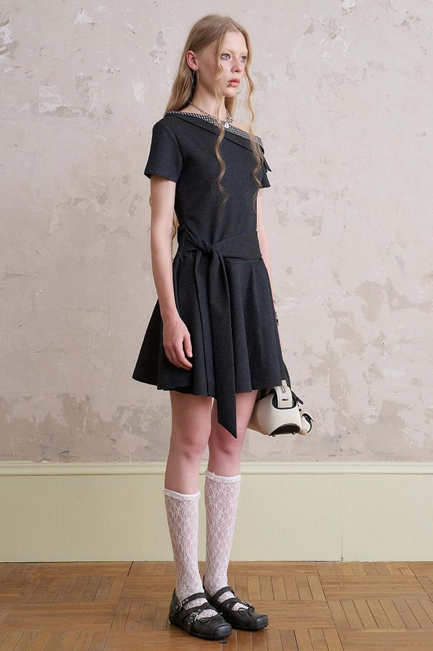 DIDDI MODA Color Block Asymmetric Tie Waist Dress