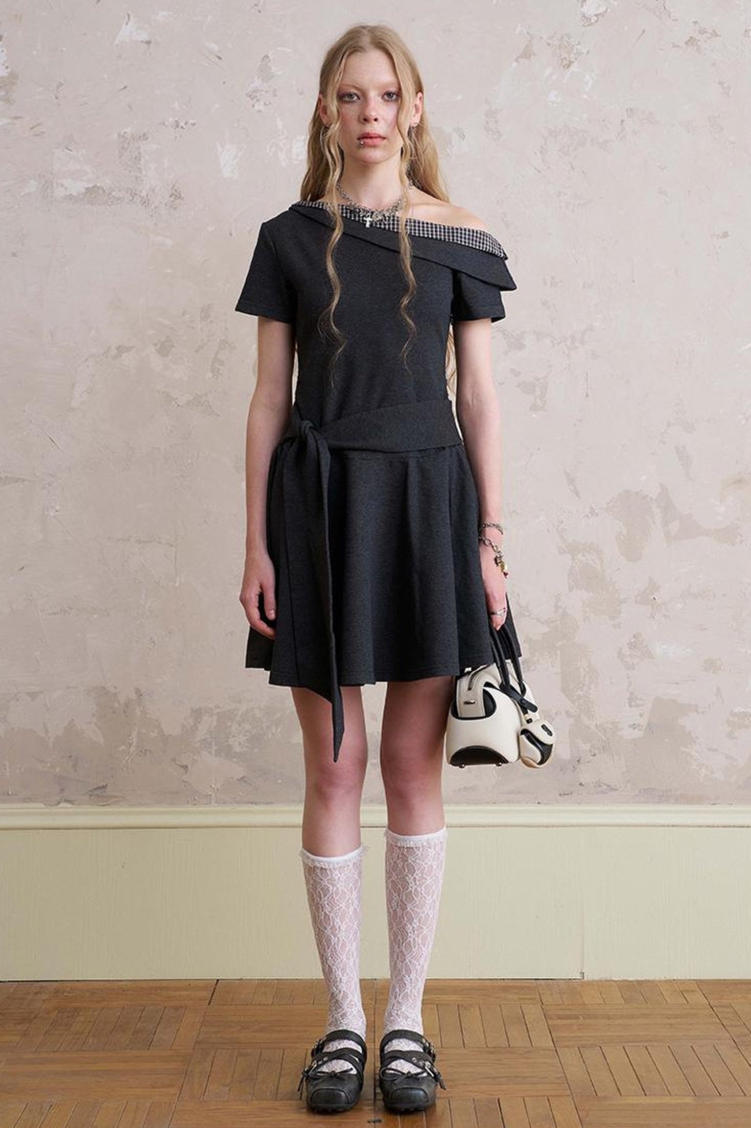 DIDDI MODA Color Block Asymmetric Tie Waist Dress