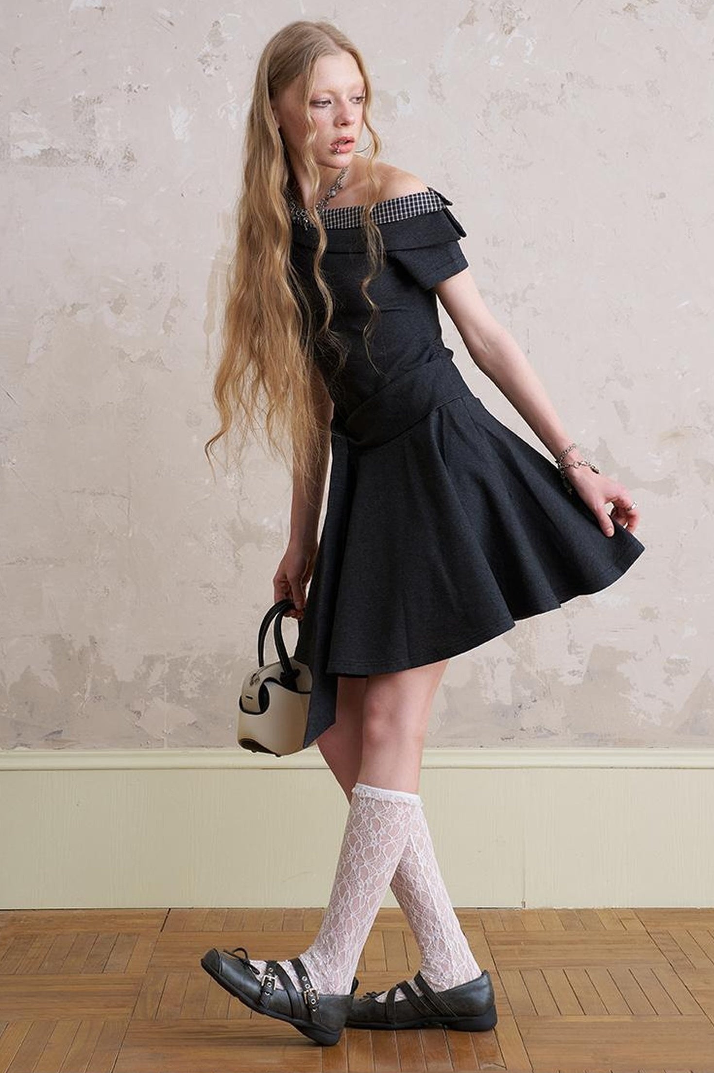 DIDDI MODA Color Block Asymmetric Tie Waist Dress