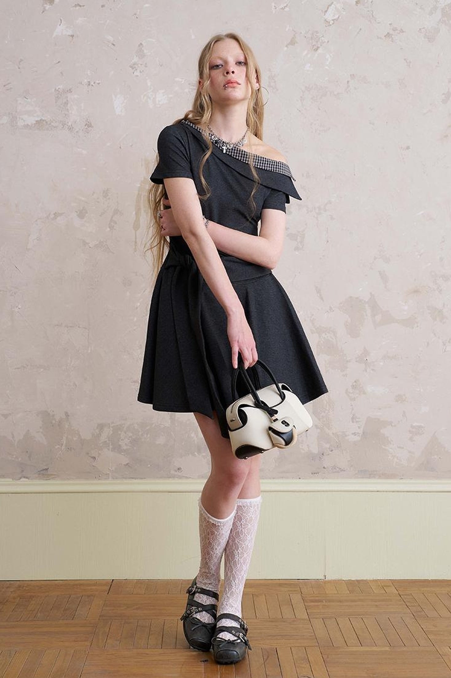 DIDDI MODA Color Block Asymmetric Tie Waist Dress