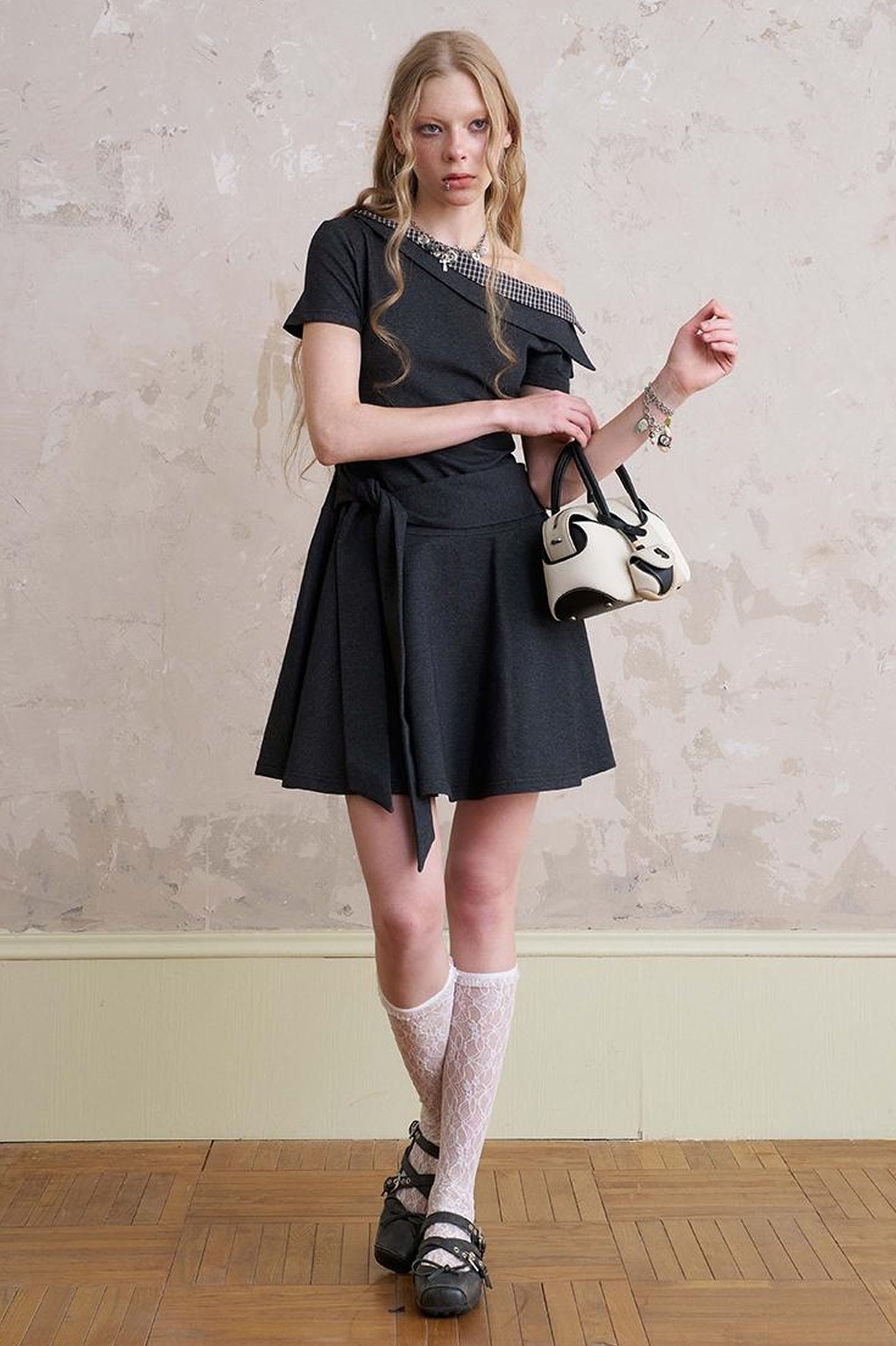 DIDDI MODA Color Block Asymmetric Tie Waist Dress