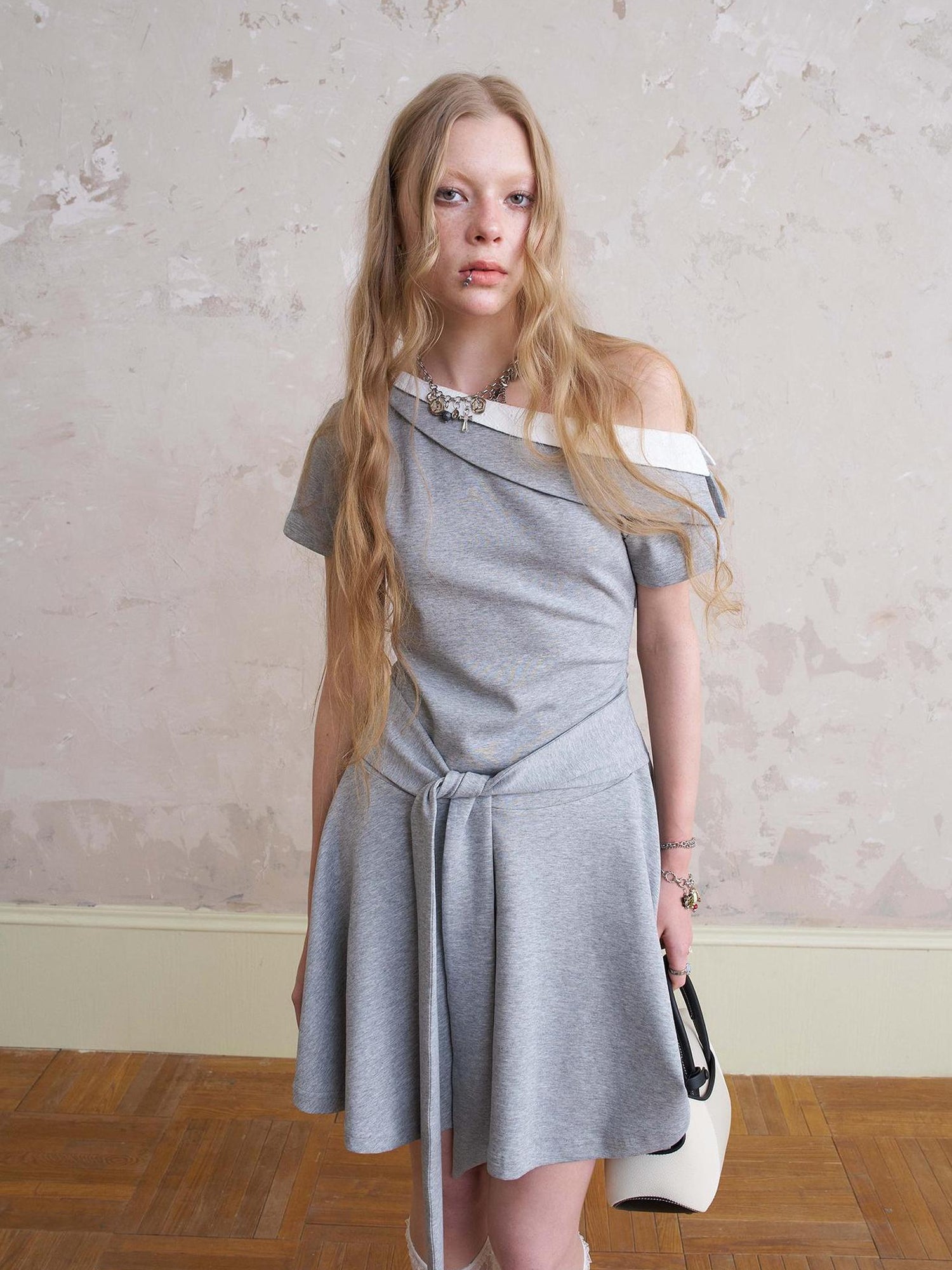 DIDDI MODA Color Block Asymmetric Tie Waist Dress