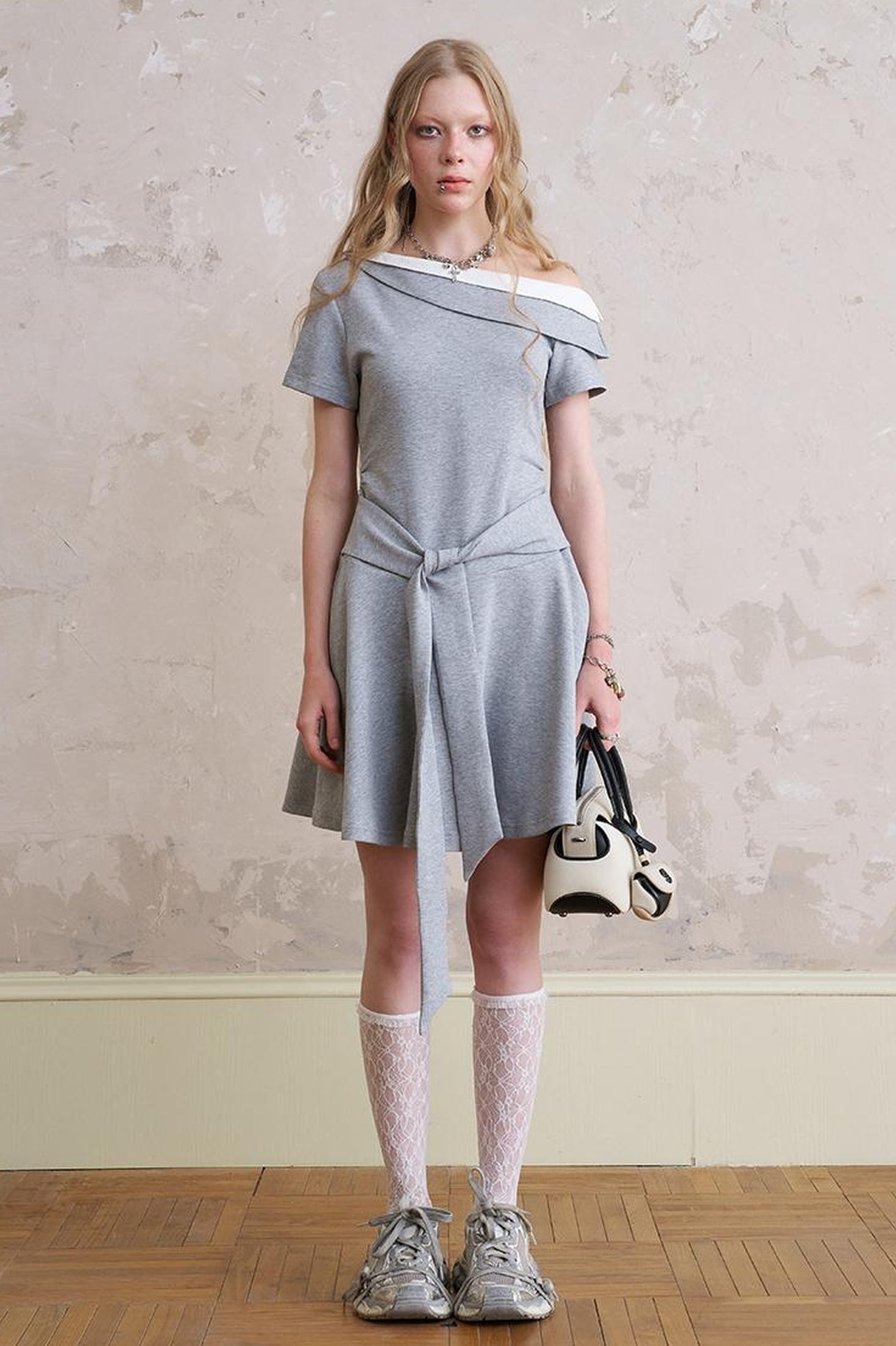 DIDDI MODA Color Block Asymmetric Tie Waist Dress