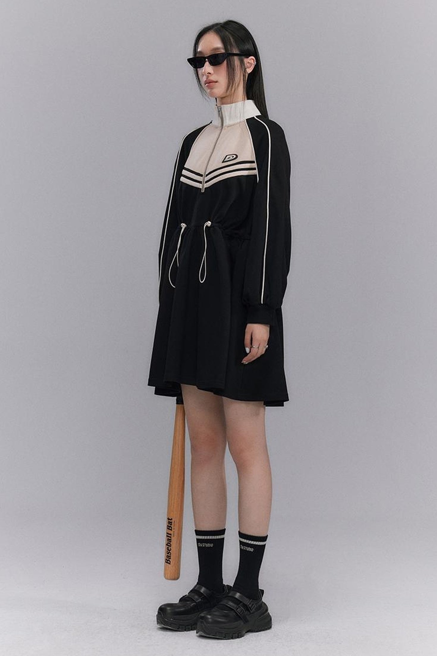 DIDDI MODA Color Block Sporty Sleeve Dress