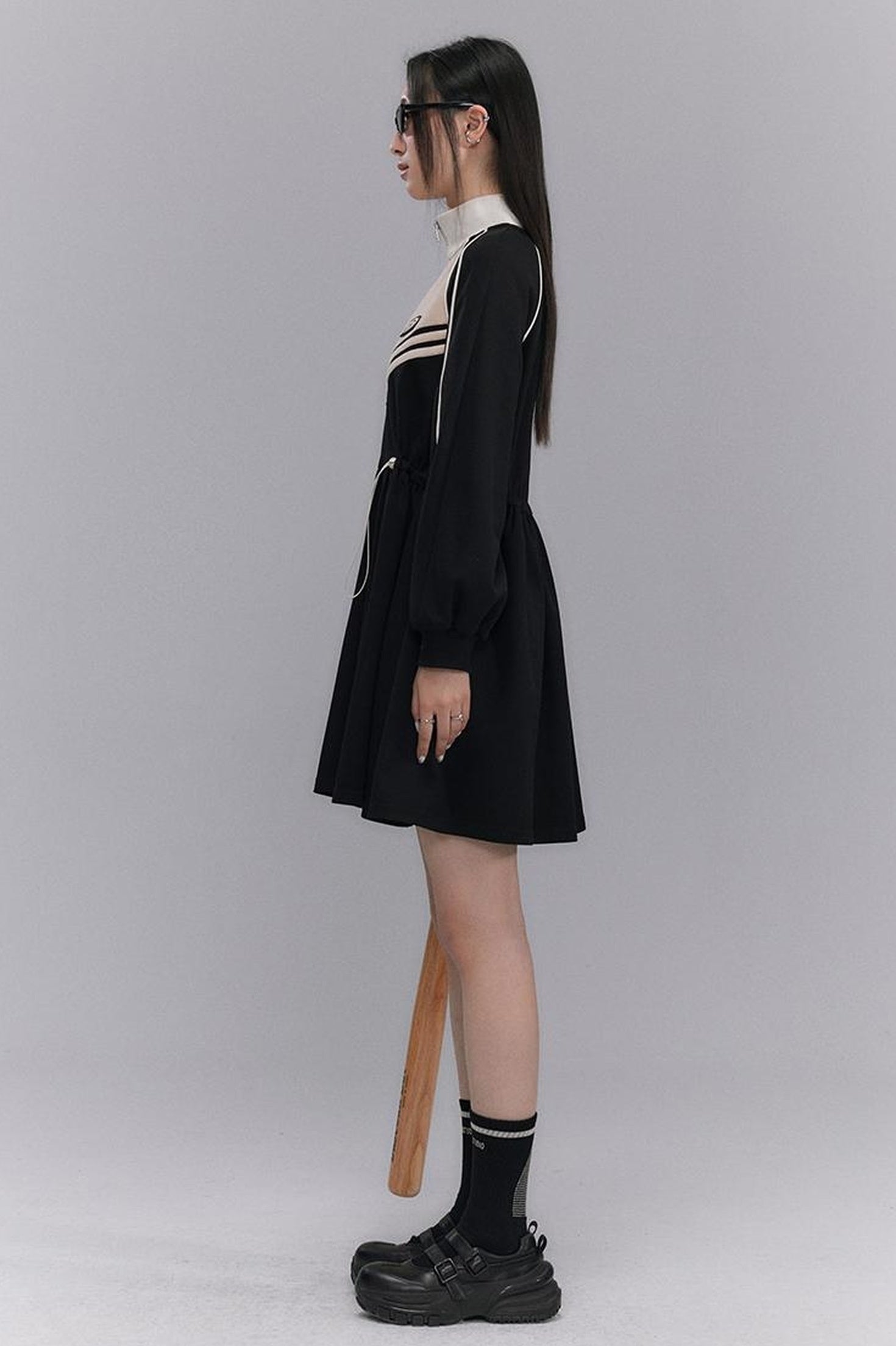 DIDDI MODA Color Block Sporty Sleeve Dress