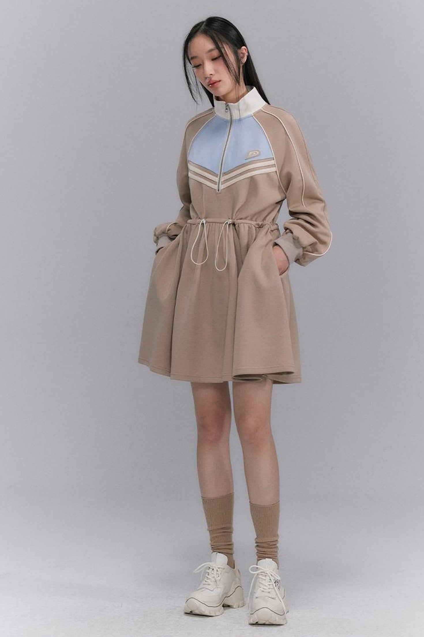 DIDDI MODA Color Block Sporty Sleeve Dress