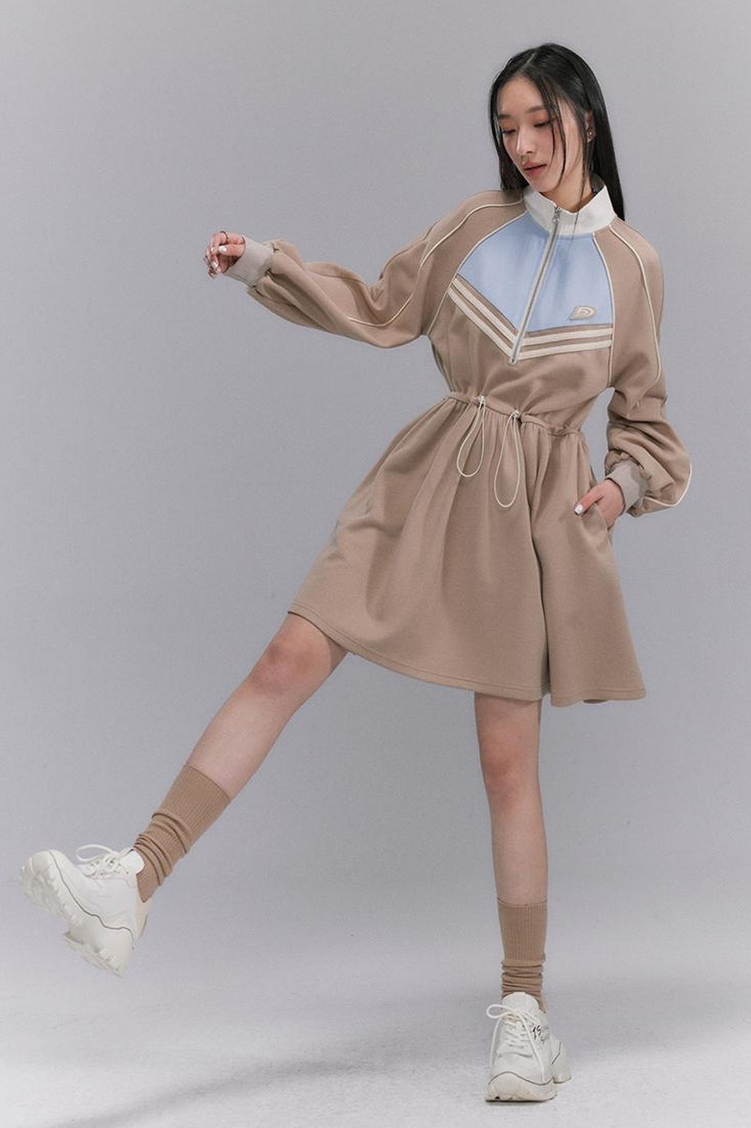 DIDDI MODA Color Block Sporty Sleeve Dress