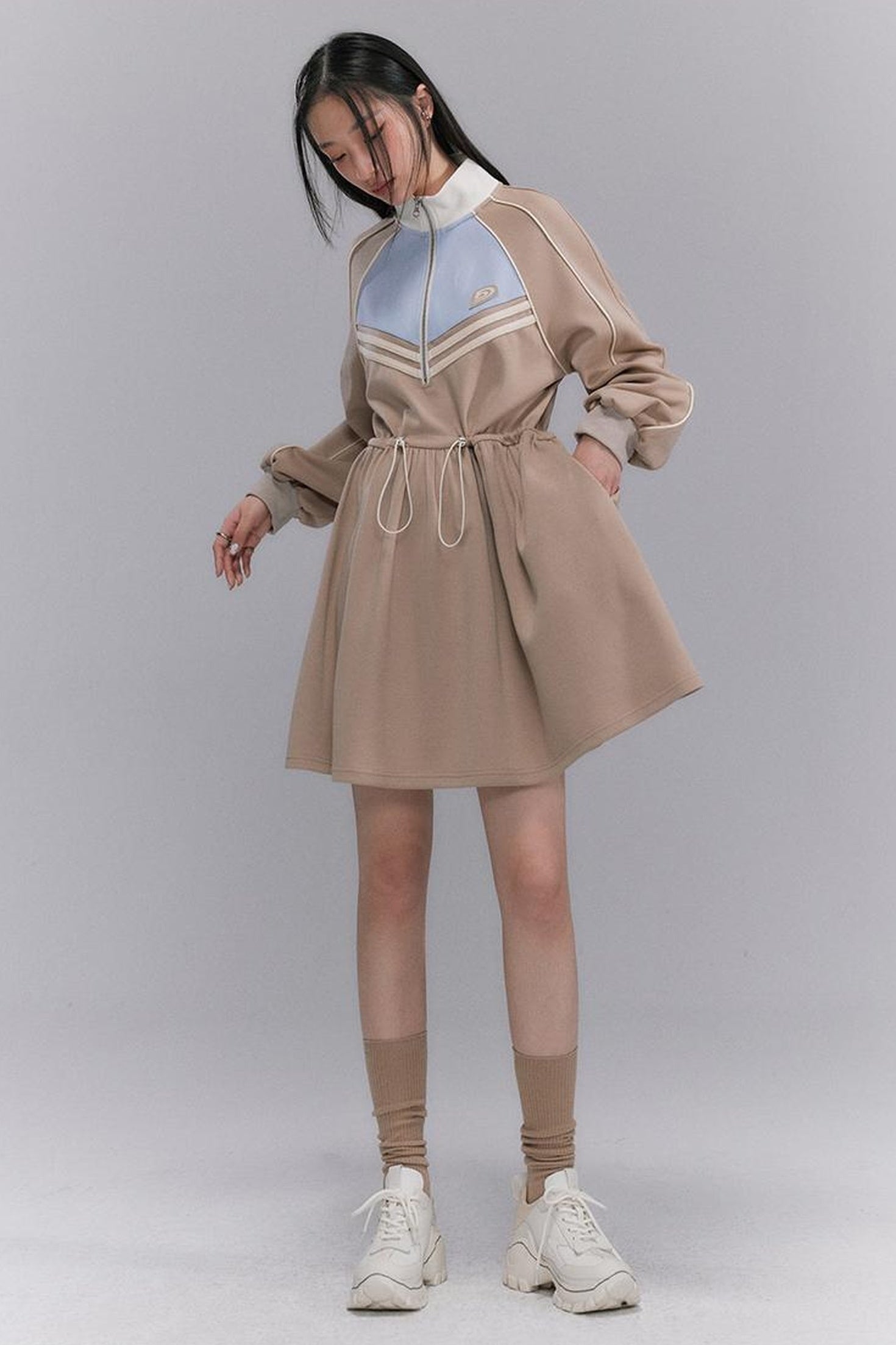 DIDDI MODA Color Block Sporty Sleeve Dress