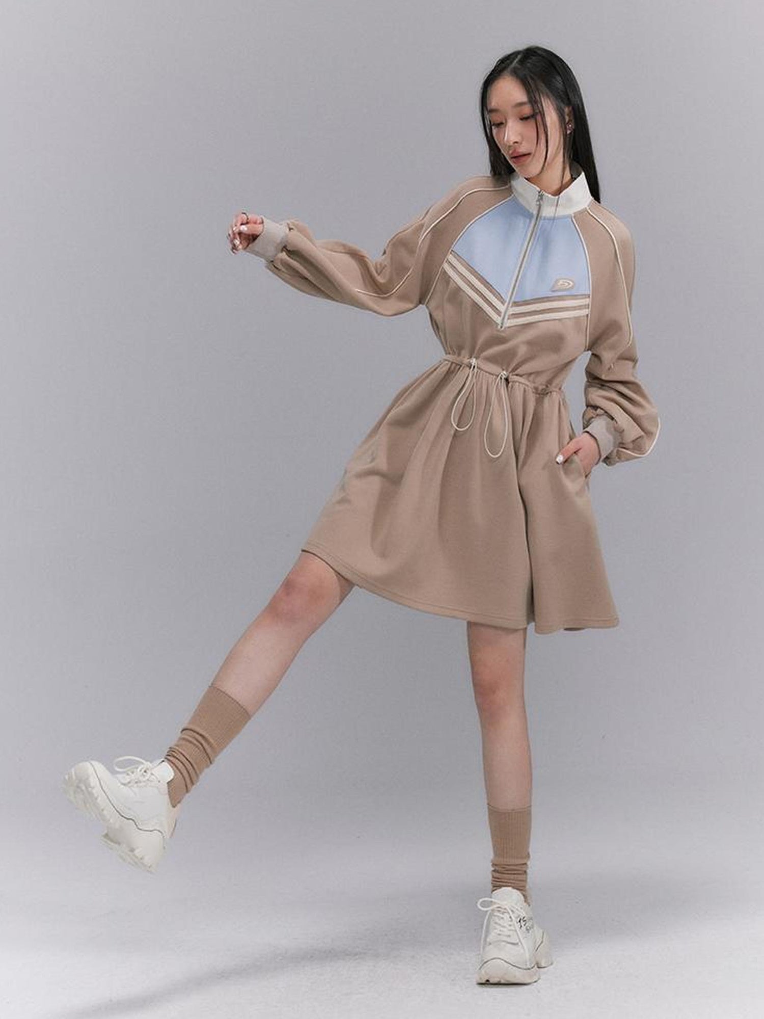 DIDDI MODA Color Block Sporty Sleeve Dress