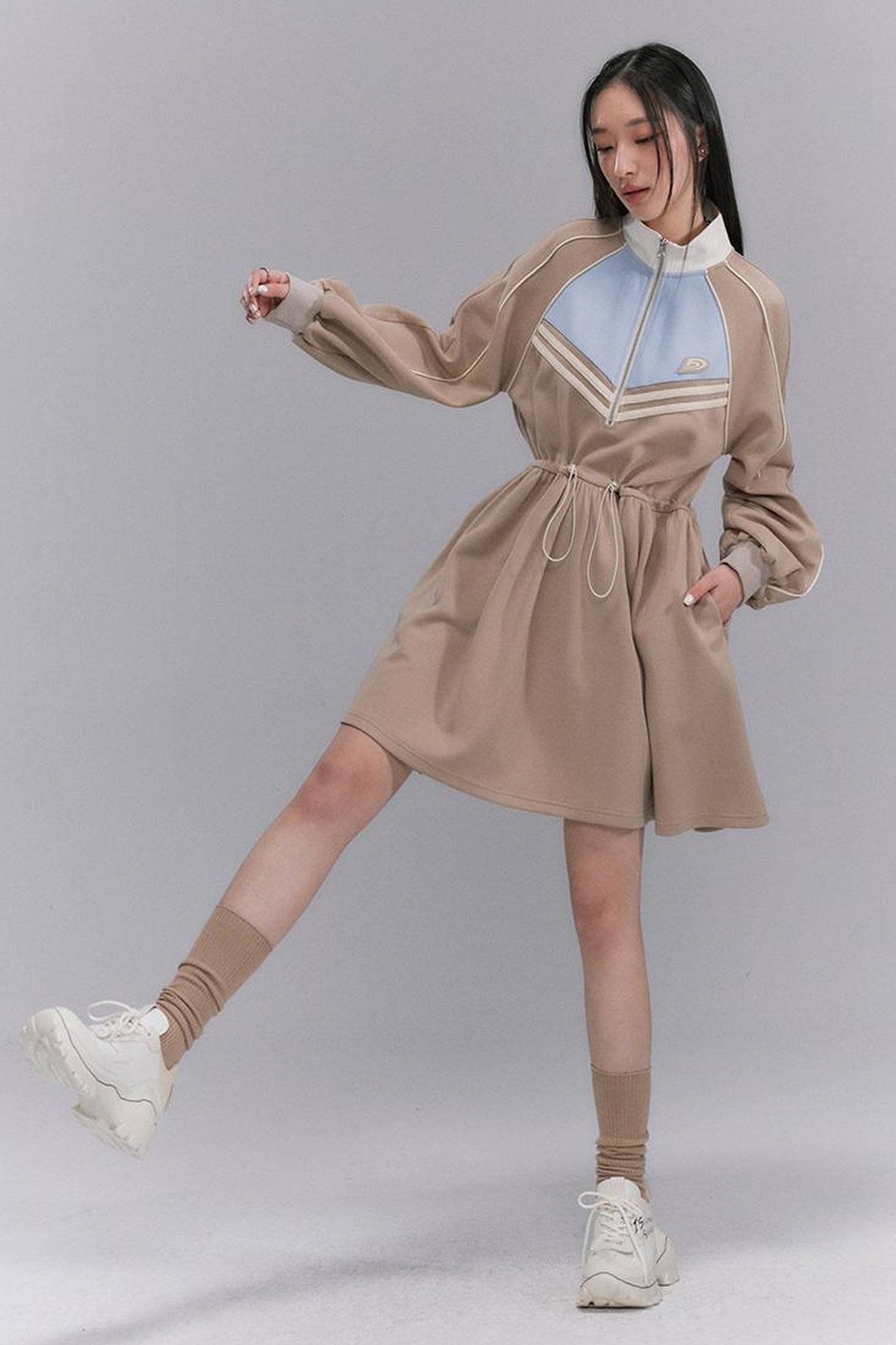 DIDDI MODA Color Block Sporty Sleeve Dress