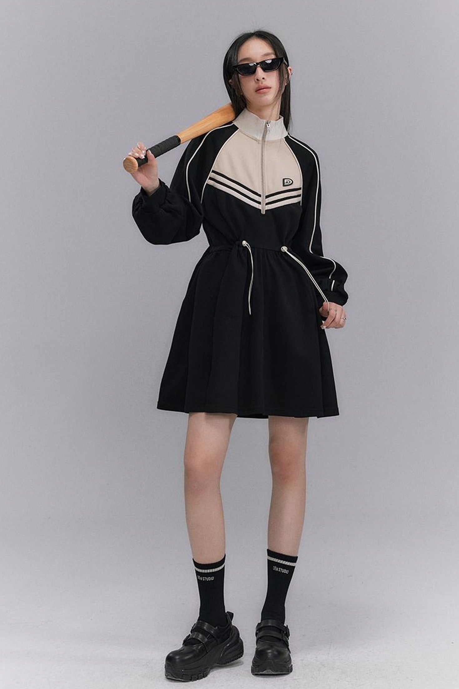 DIDDI MODA Color Block Sporty Sleeve Dress