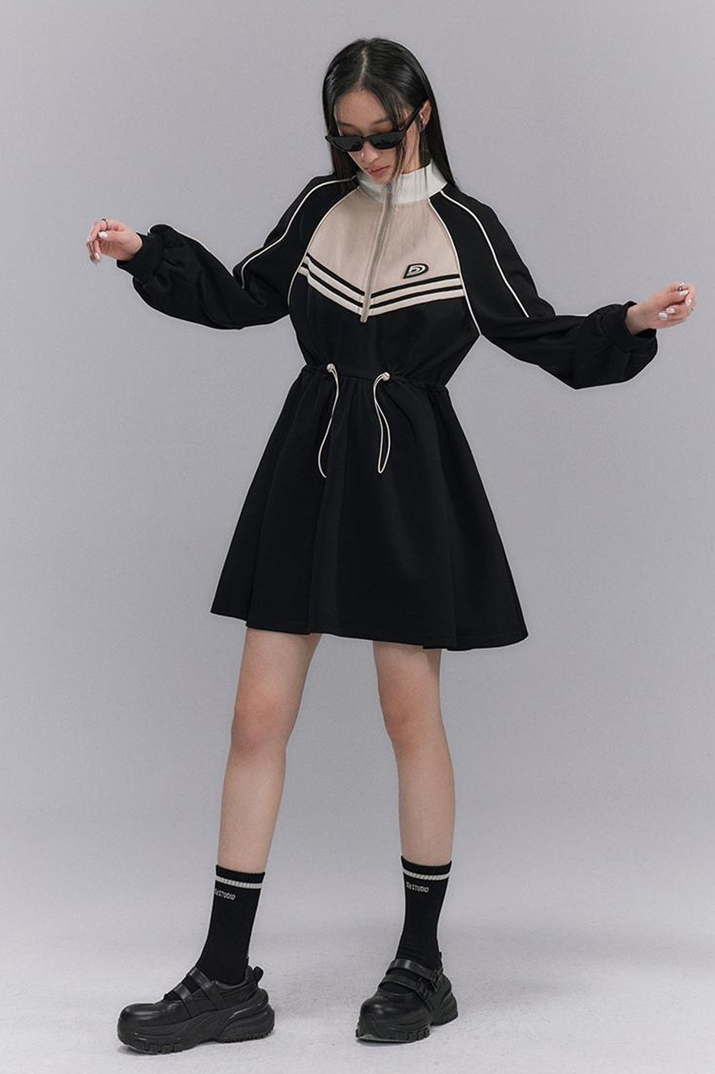 DIDDI MODA Color Block Sporty Sleeve Dress