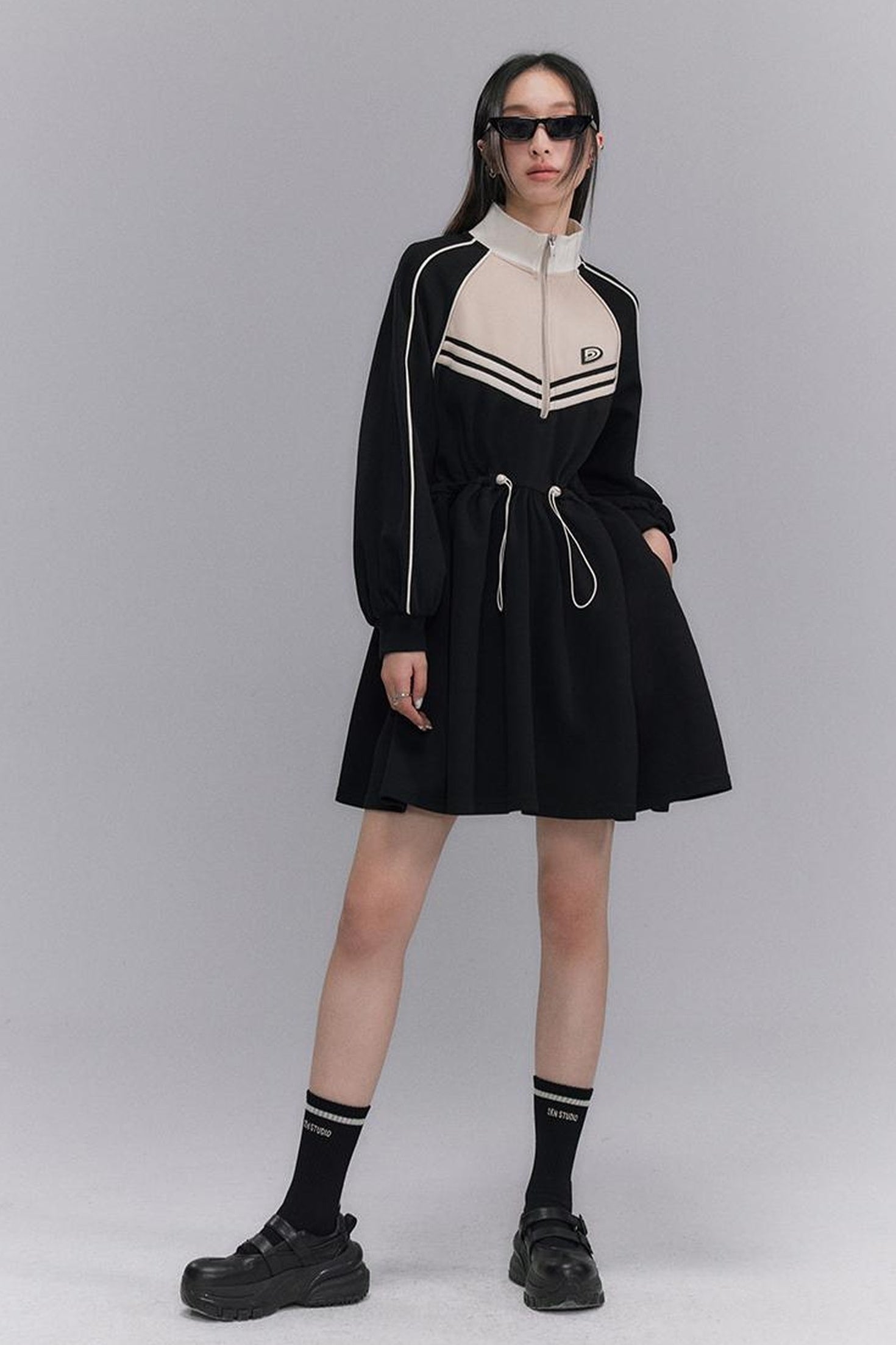 DIDDI MODA Color Block Sporty Sleeve Dress