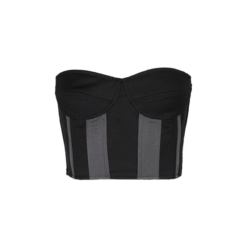 ALINNV STUDIO Ribbed Motorcycle Bandeau Top With Detailing
