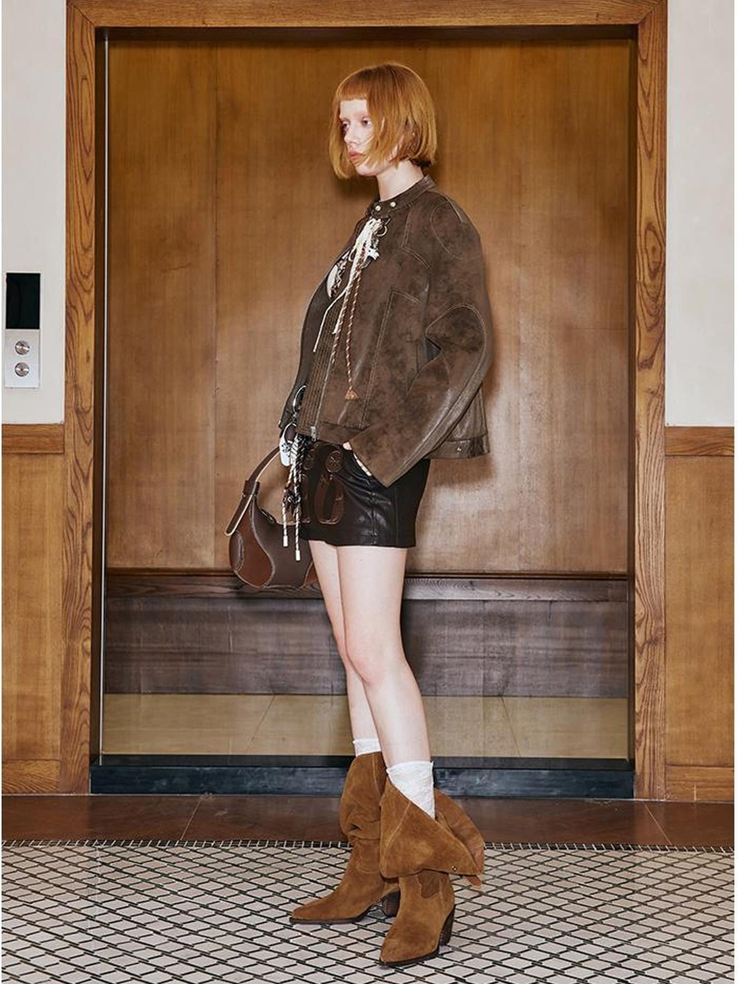 DIDDI MODA Colorblock Biker Jacket With Stitched PU Suede Detail