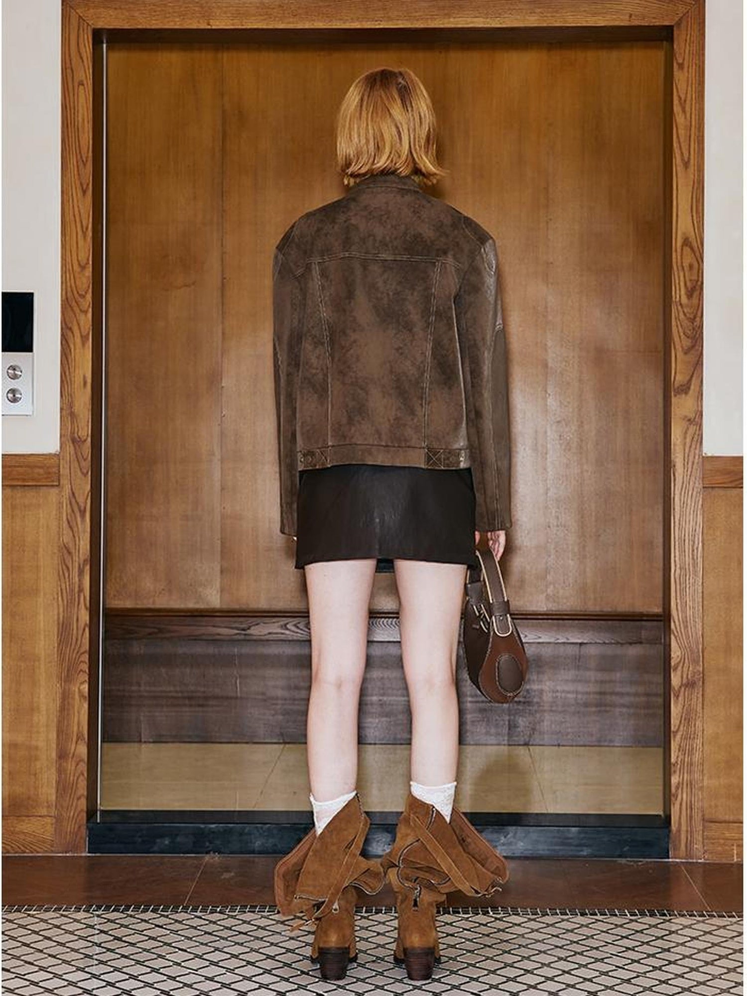 DIDDI MODA Colorblock Biker Jacket With Stitched PU Suede Detail