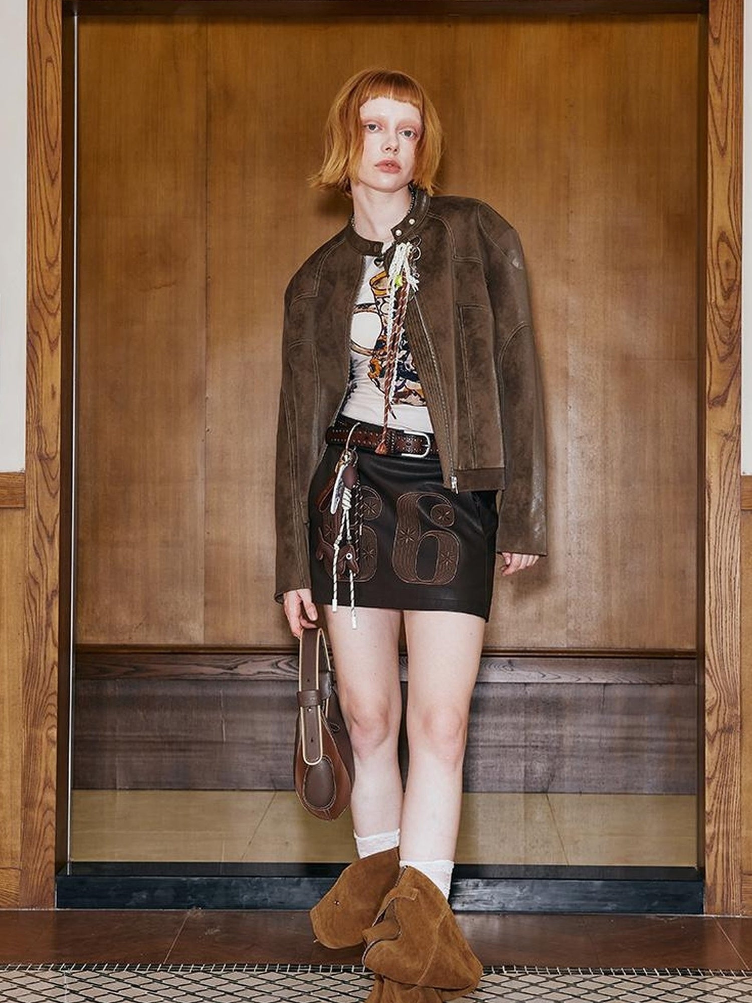 DIDDI MODA Colorblock Biker Jacket With Stitched PU Suede Detail