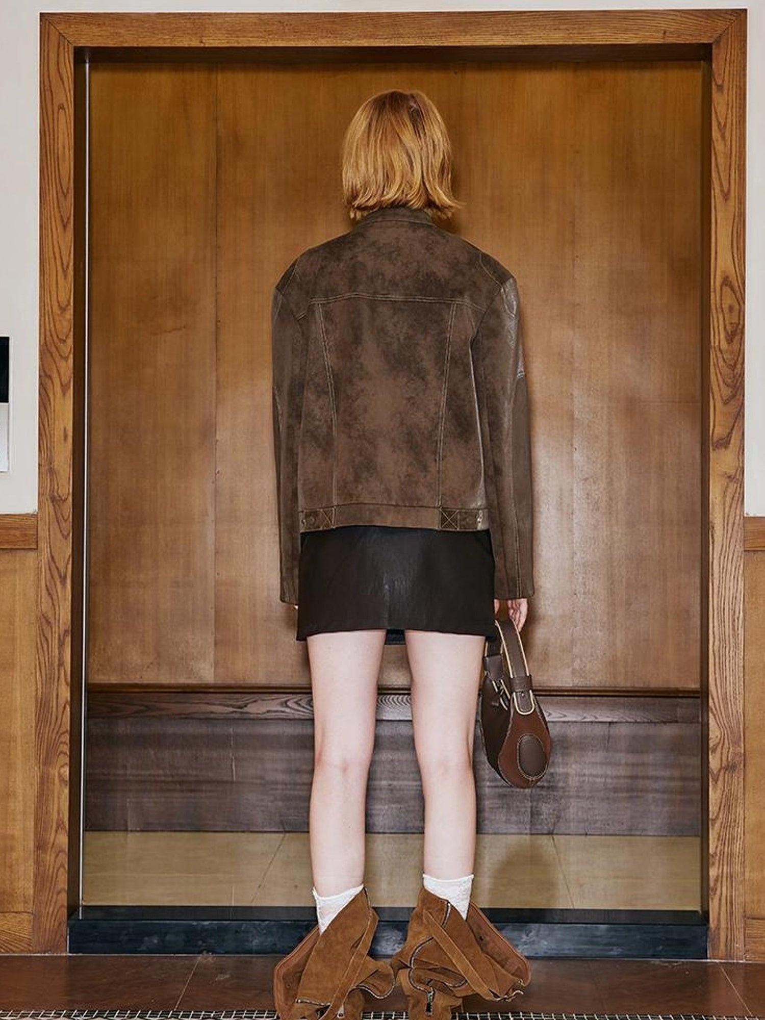 DIDDI MODA Colorblock Biker Jacket With Stitched PU Suede Detail