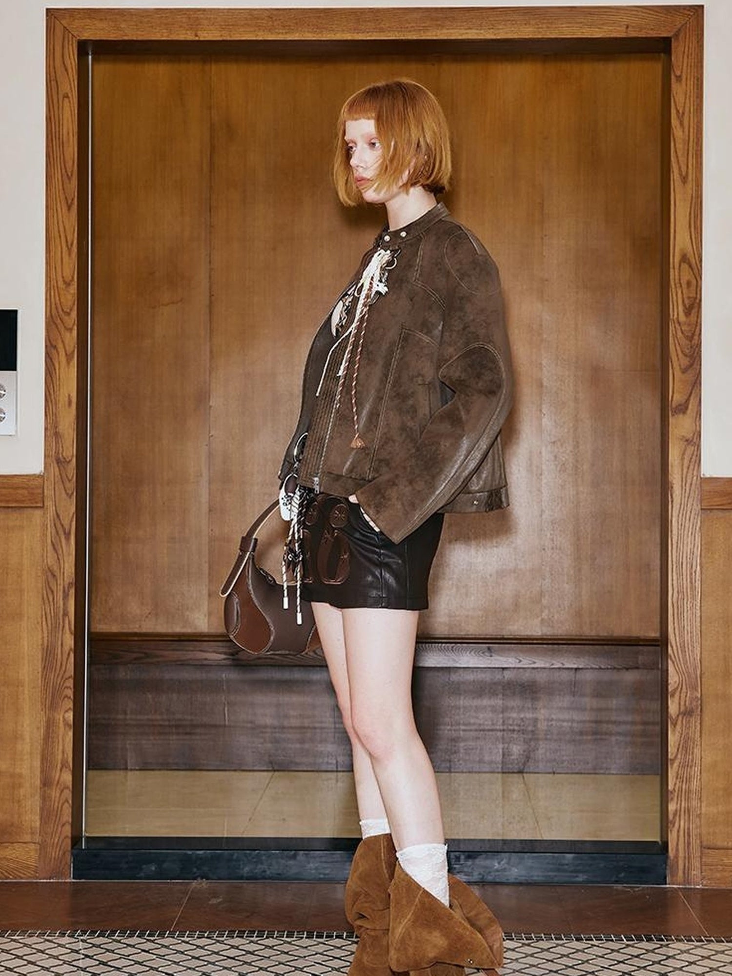 DIDDI MODA Colorblock Biker Jacket With Stitched PU Suede Detail