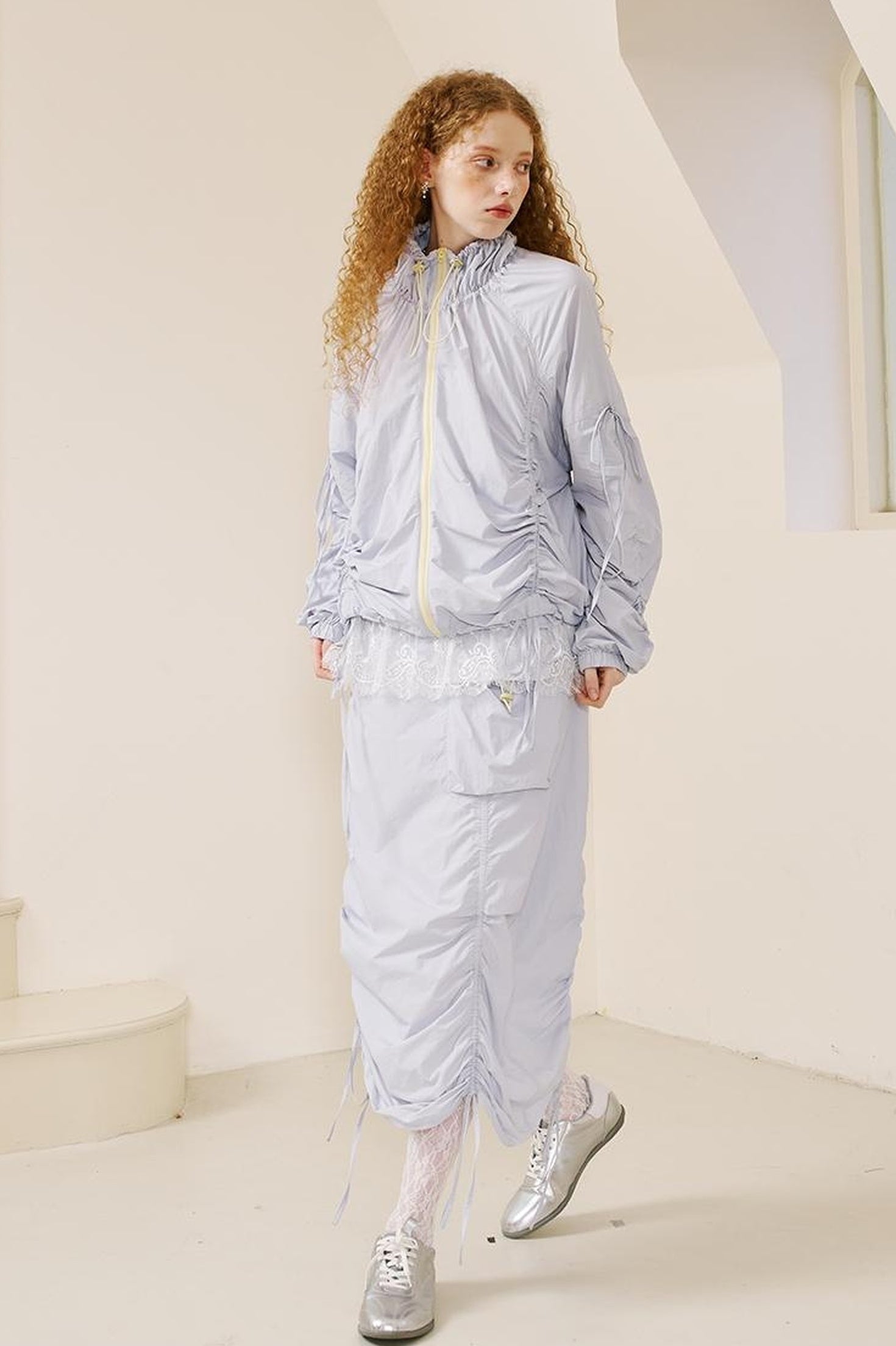 DIDDI MODA Colorblock Drawstring Sunproof Set Lightweight Outdoor Wear