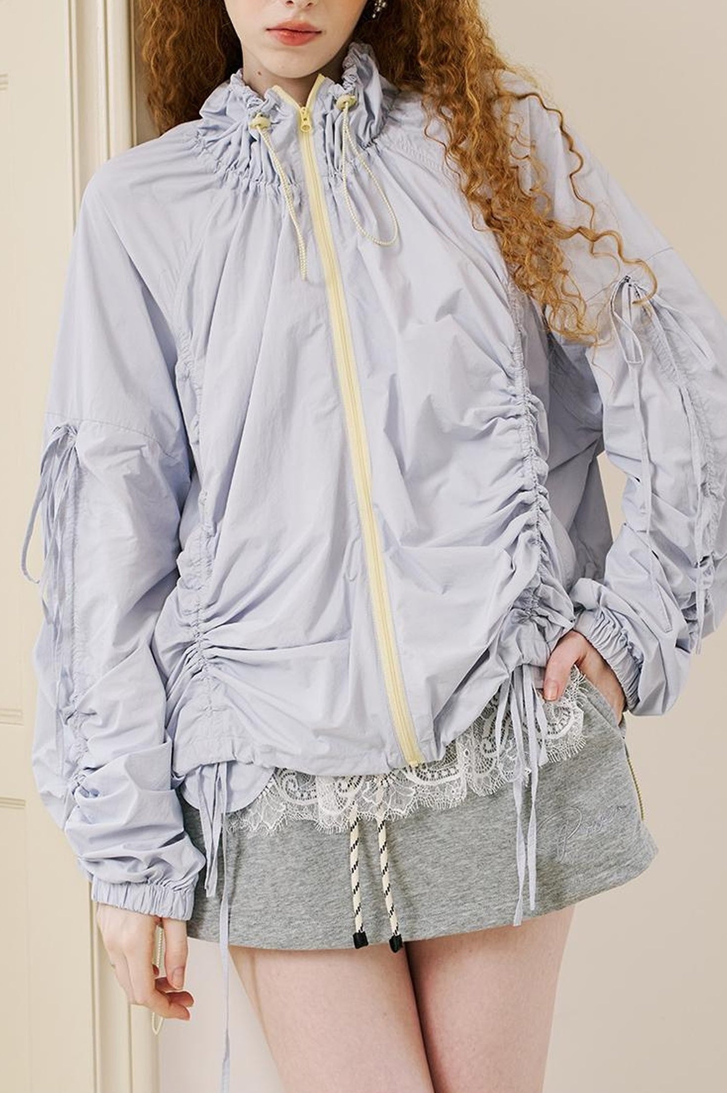 DIDDI MODA Colorblock Drawstring Sunproof Set Lightweight Outdoor Wear