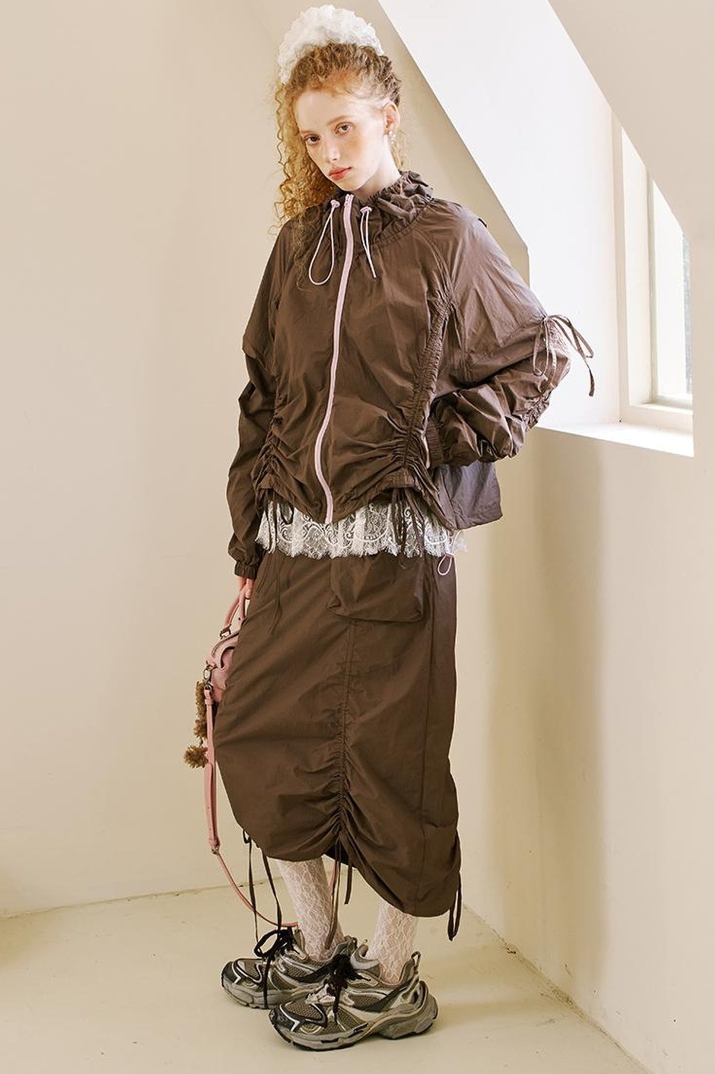 DIDDI MODA Colorblock Drawstring Sunproof Set Lightweight Outdoor Wear