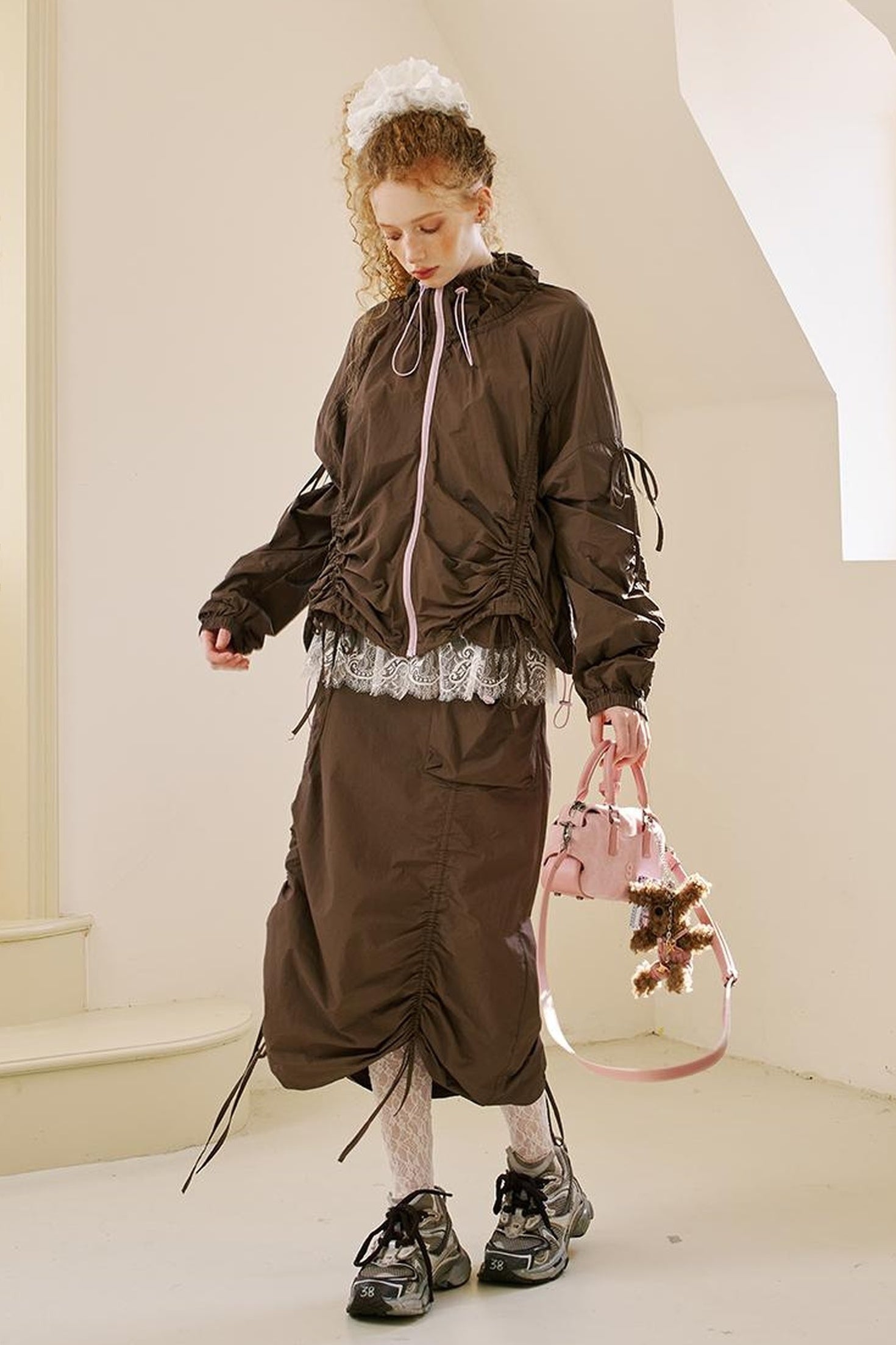 DIDDI MODA Colorblock Drawstring Sunproof Set Lightweight Outdoor Wear