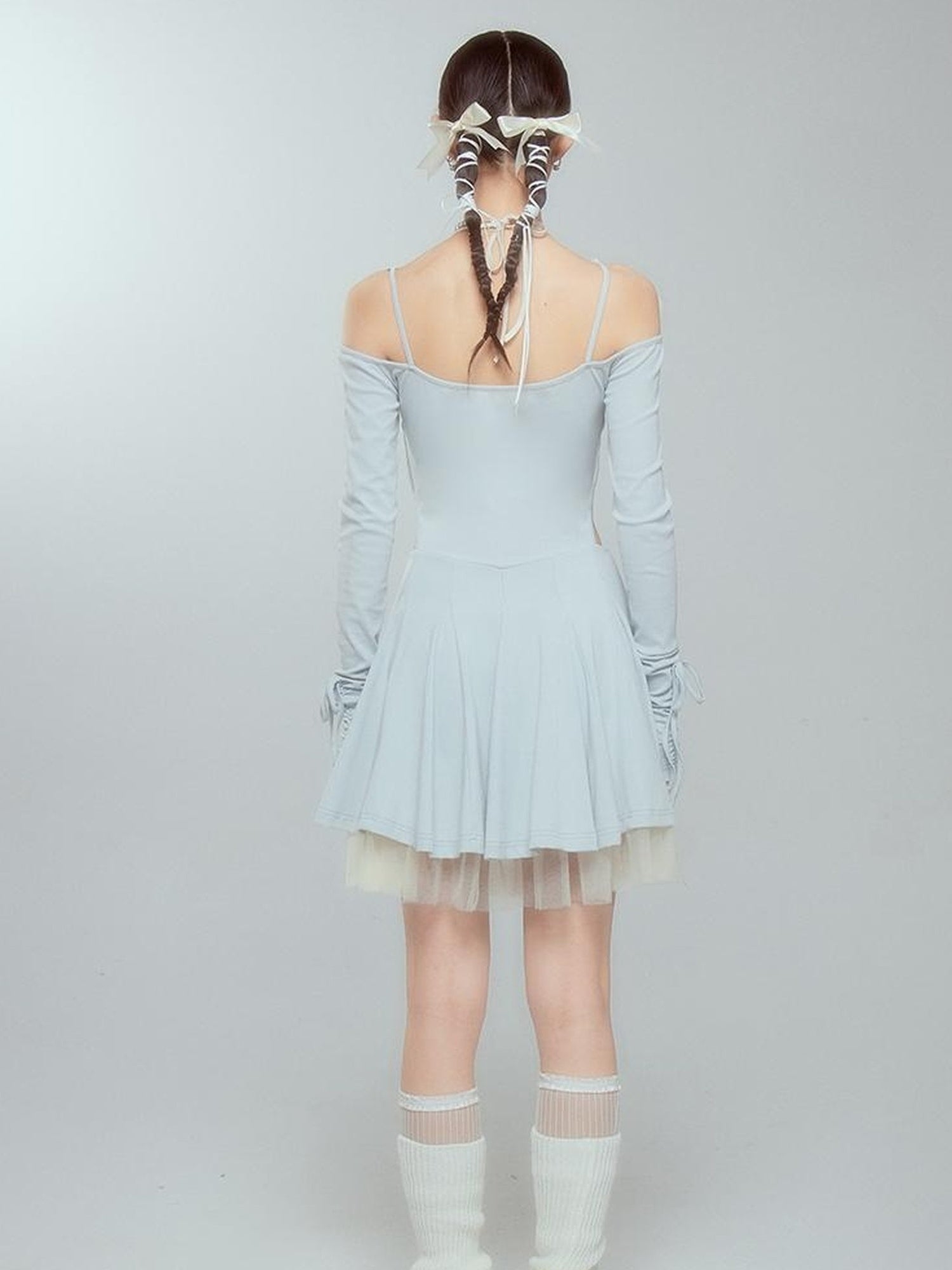 DIDDI MODA Colorblock Halter Ballet Dress With Lace Up Cutout Detail