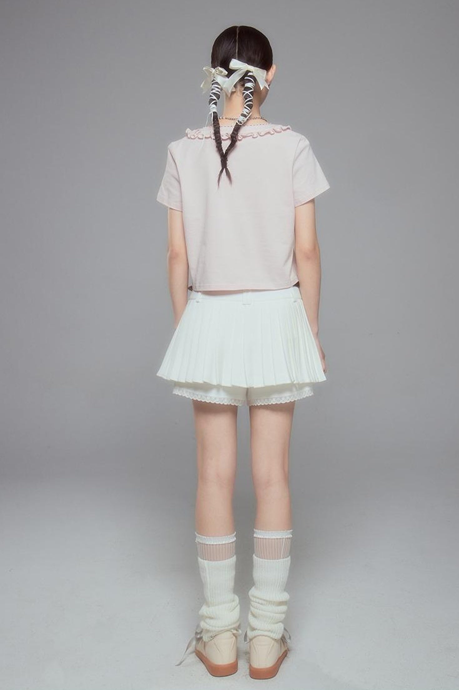 DIDDI MODA Colorblock Lace Collar Knit Crop Tee