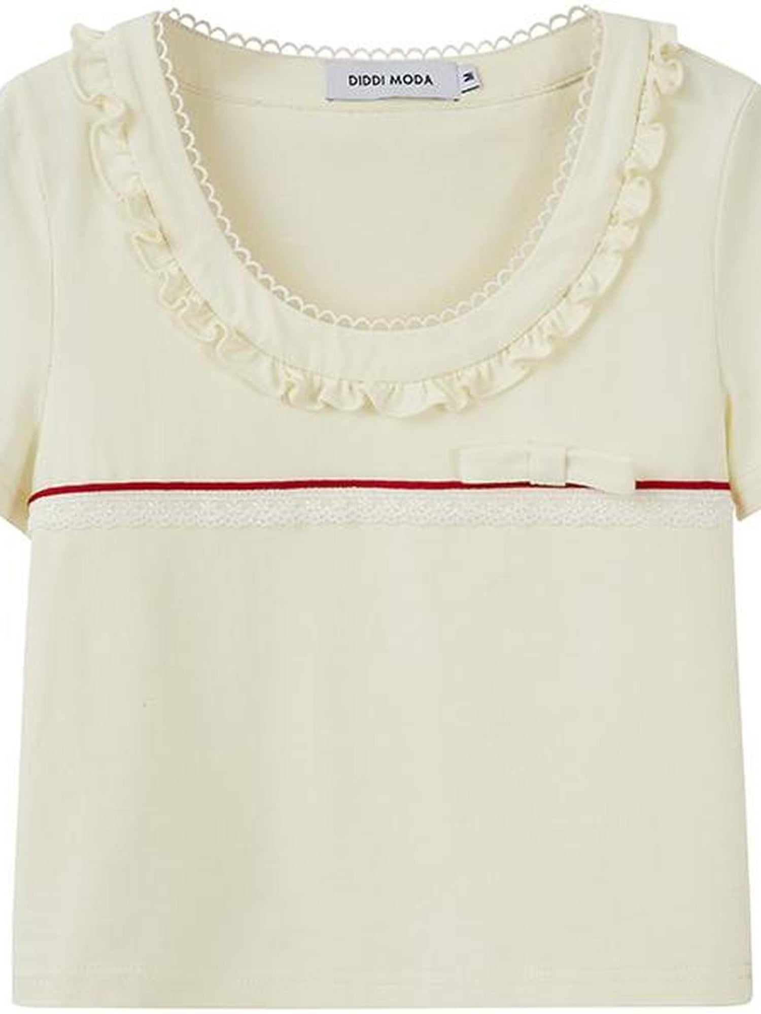 DIDDI MODA Colorblock Lace Collar Knit Crop Tee