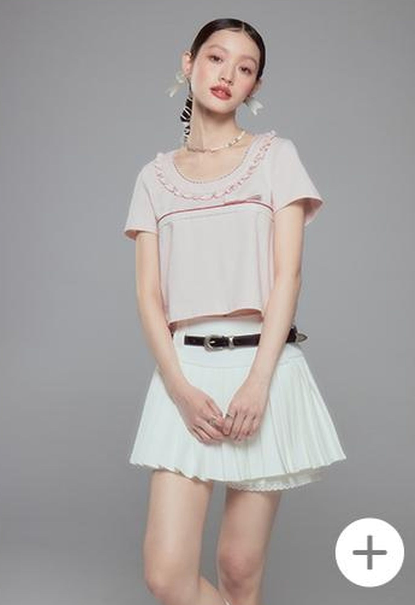 DIDDI MODA Colorblock Lace Collar Knit Crop Tee