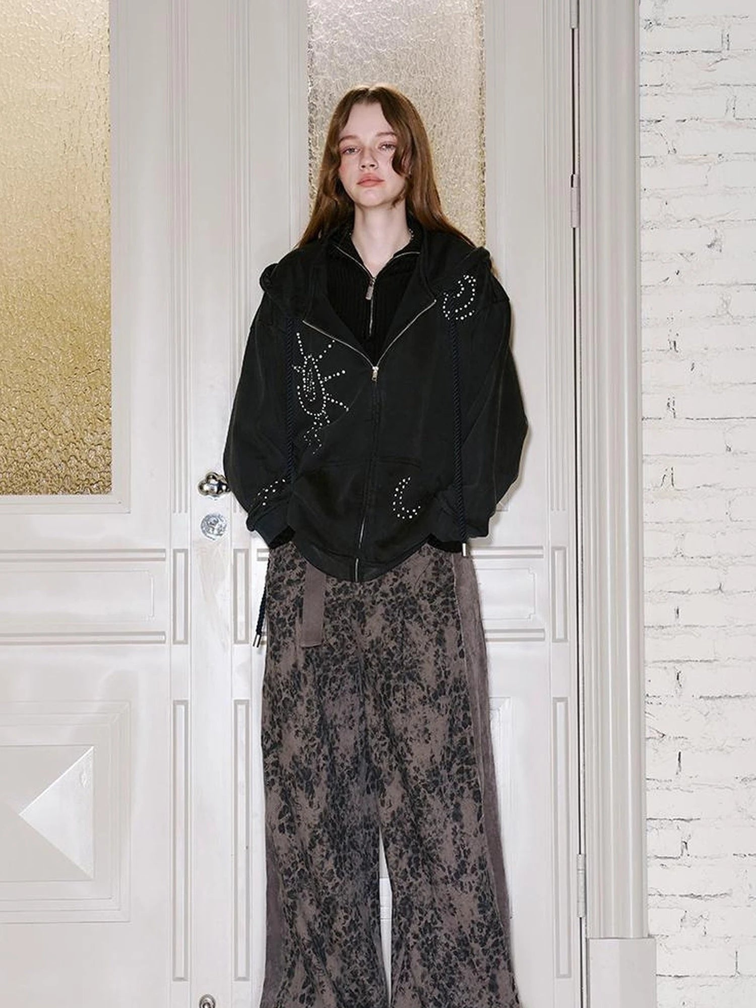 Colorblock Leopard Print Wide Leg Pants