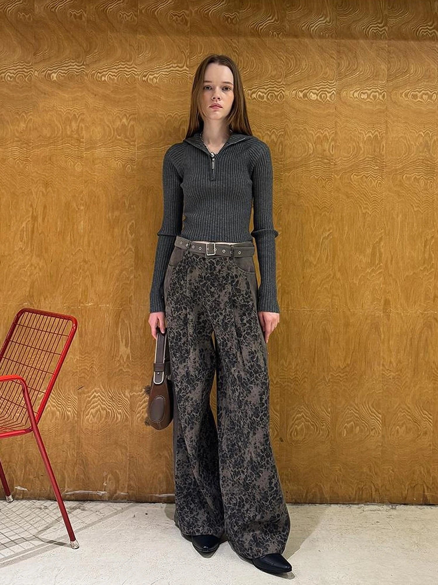 Colorblock Leopard Print Wide Leg Pants