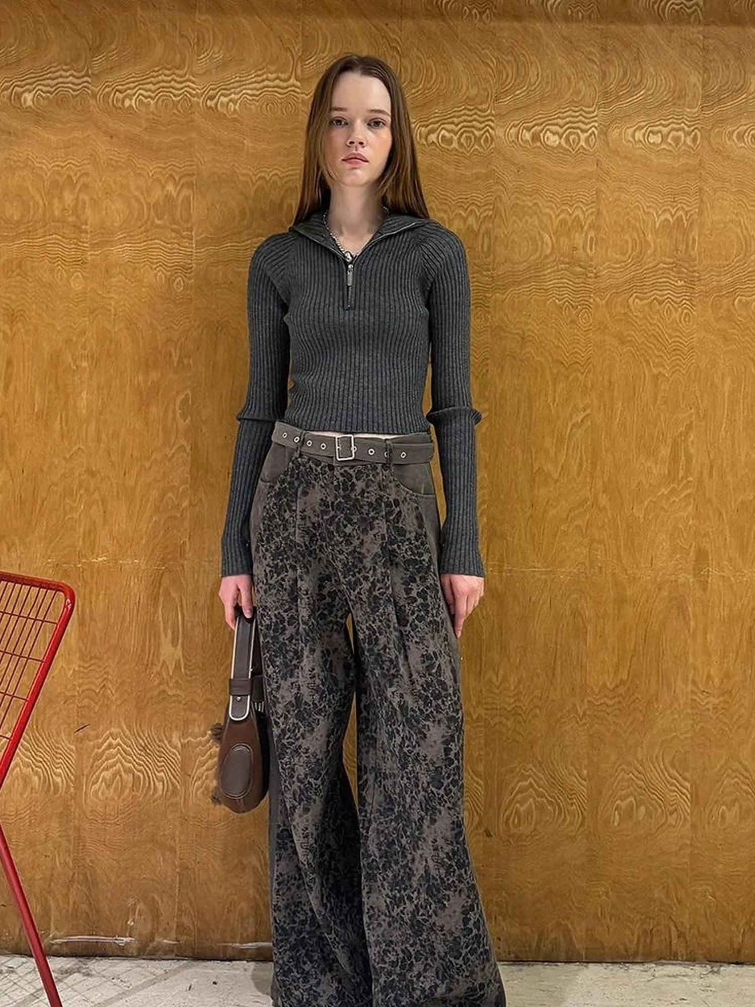 Colorblock Leopard Print Wide Leg Pants