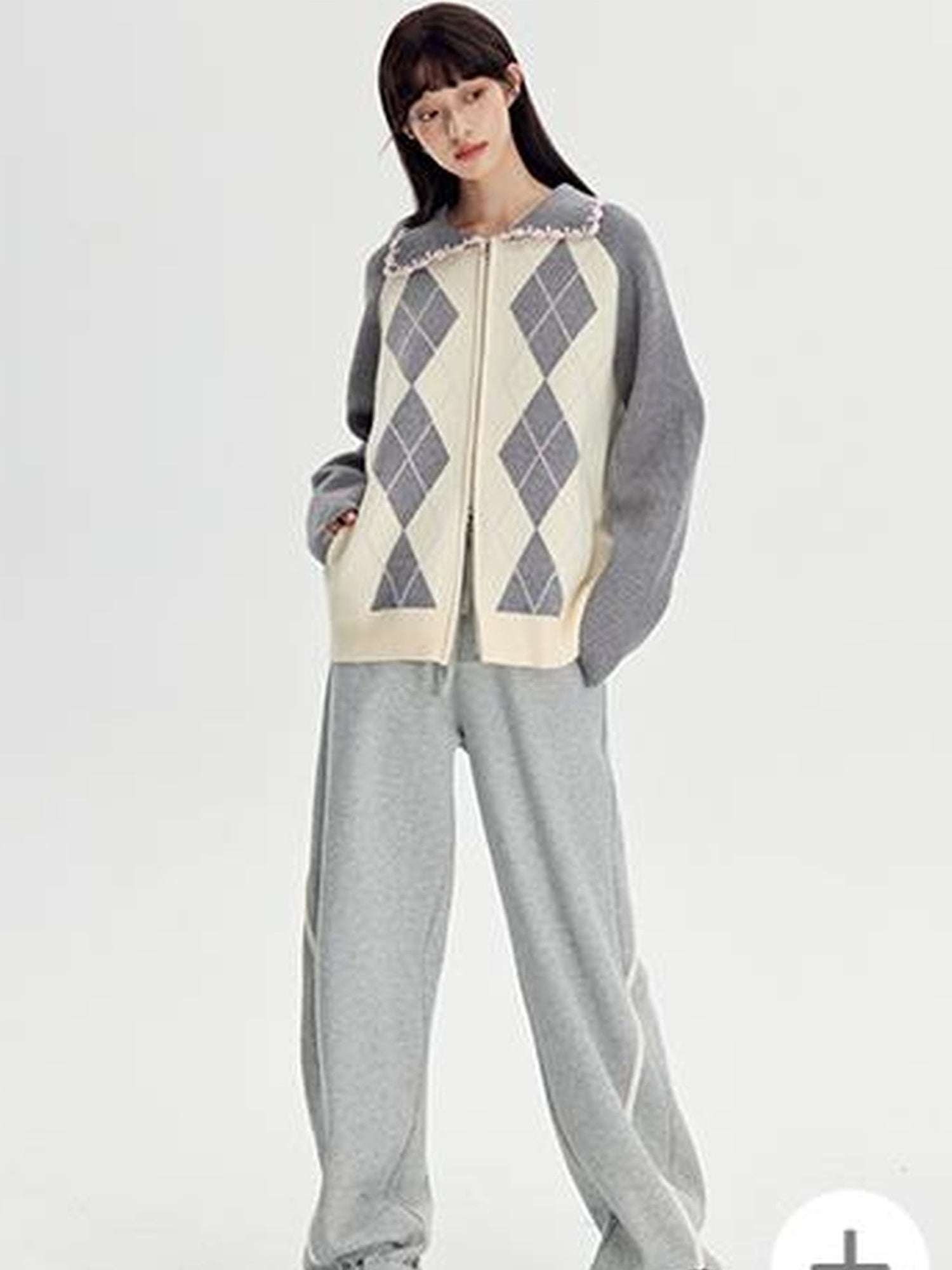 DIDDI MODA Colorblock Relaxed Jogger Pants With Adjustable Hem High Waist