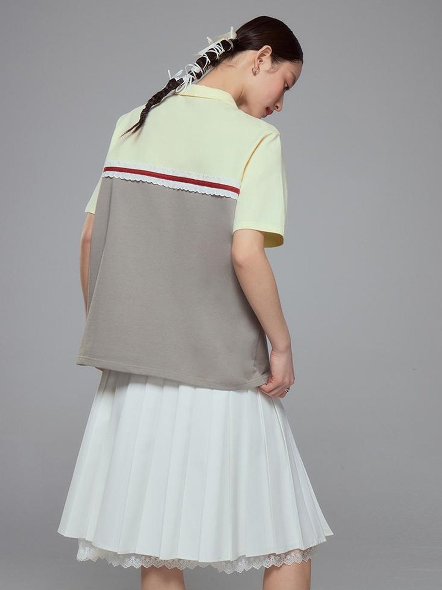 DIDDI MODA Colorblock Ribbed Polo Tee With Letter Print