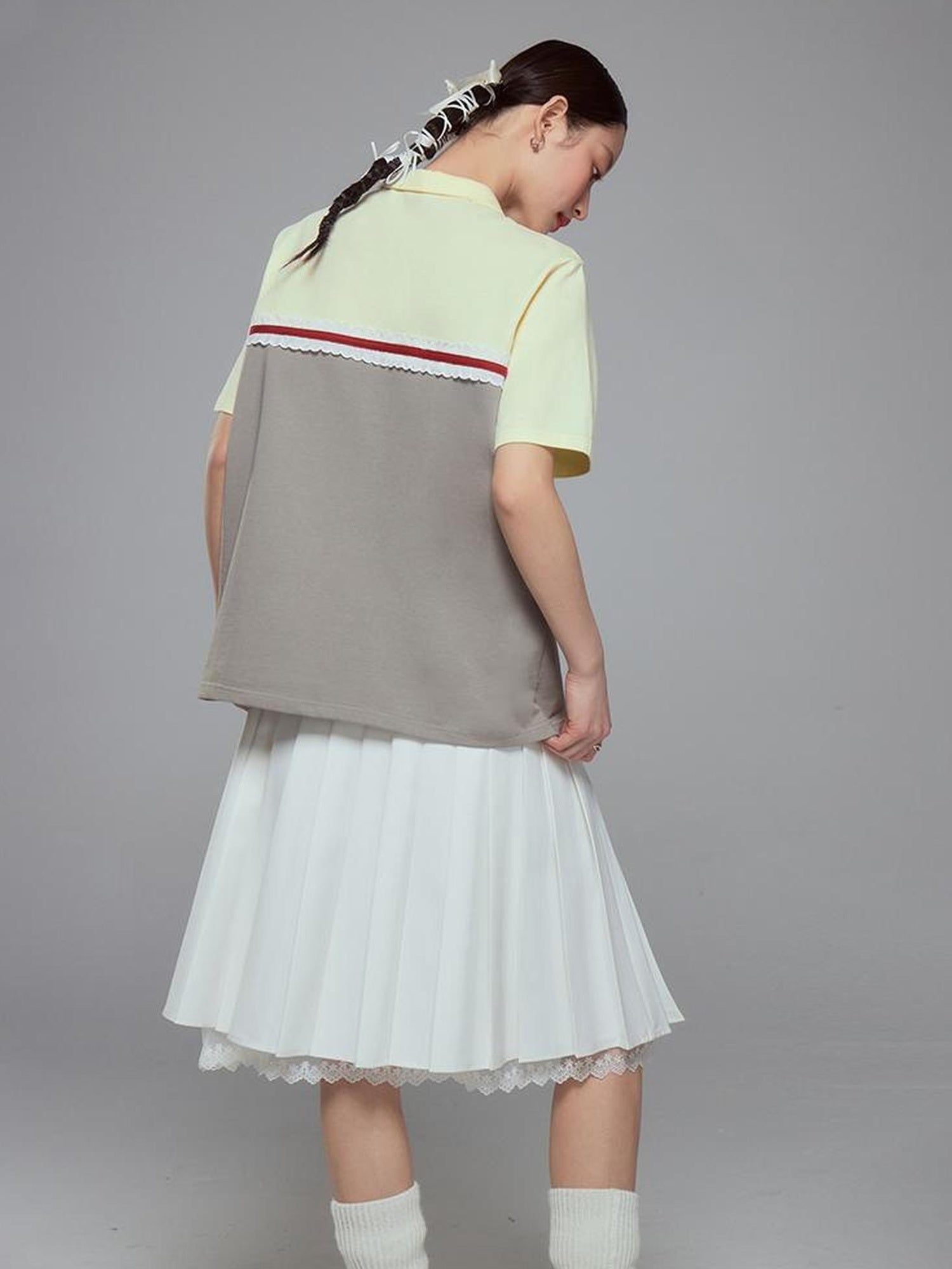DIDDI MODA Colorblock Ribbed Polo Tee With Letter Print