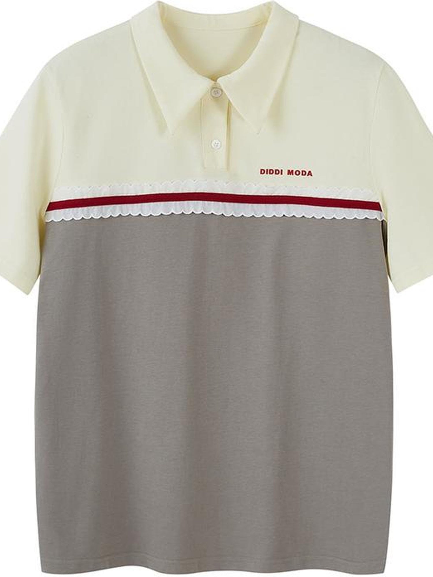 DIDDI MODA Colorblock Ribbed Polo Tee With Letter Print