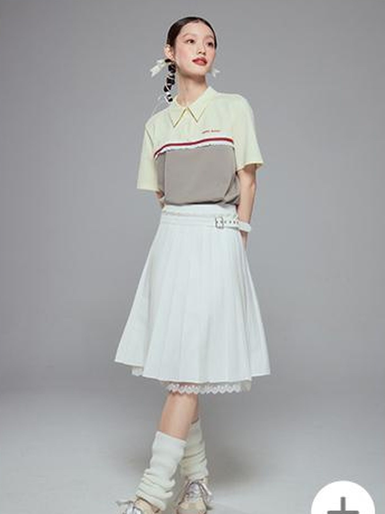 DIDDI MODA Colorblock Ribbed Polo Tee With Letter Print