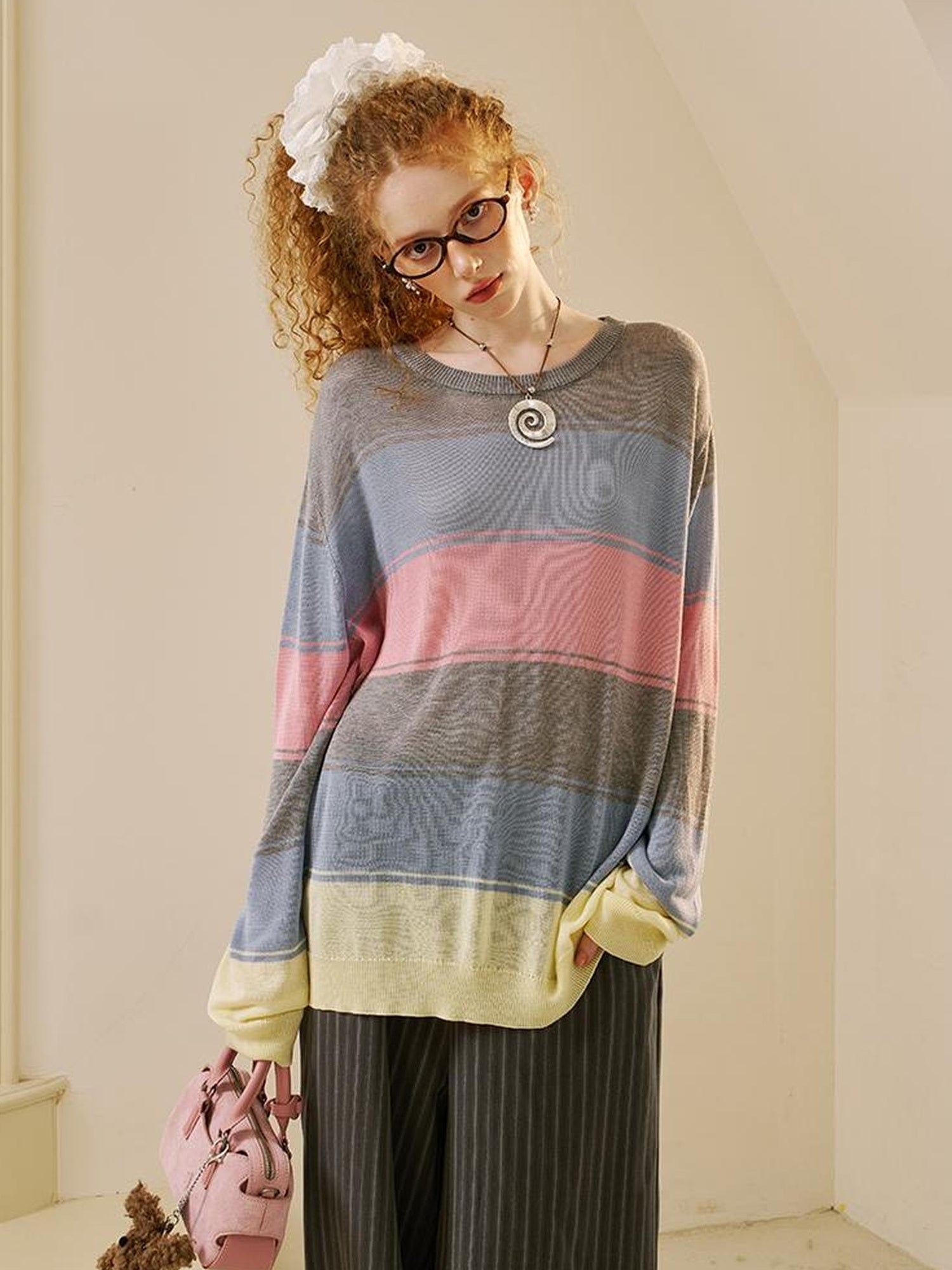 DIDDI MODA Colorblock Striped Knit Top