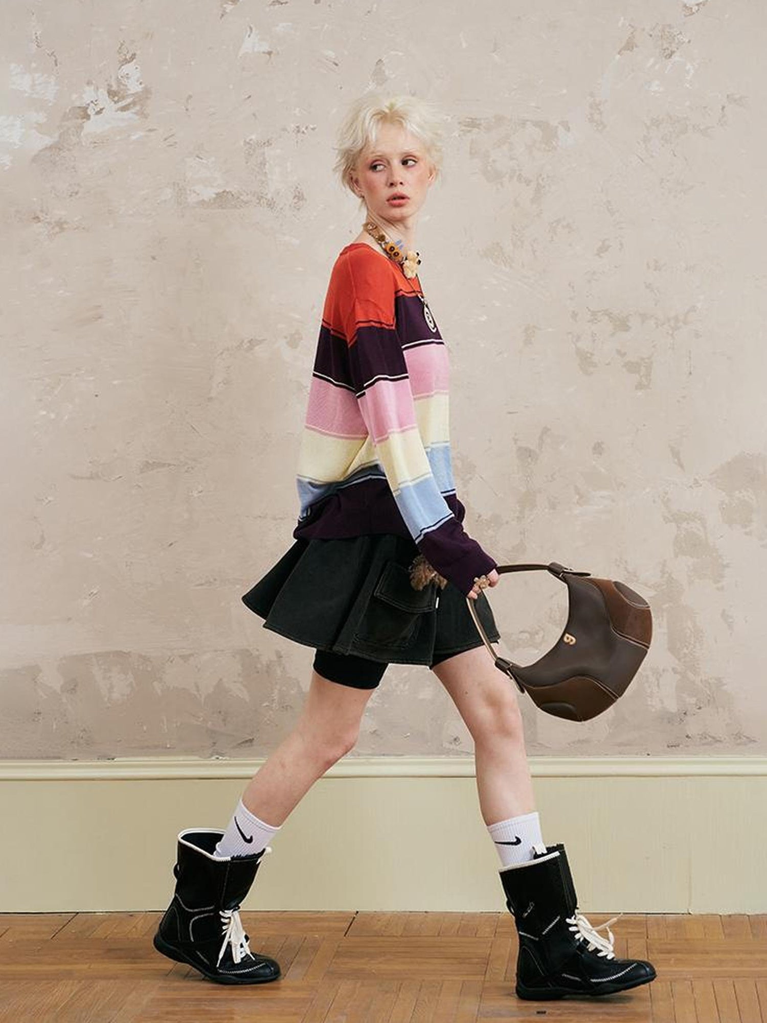 DIDDI MODA Colorblock Striped Knit Top