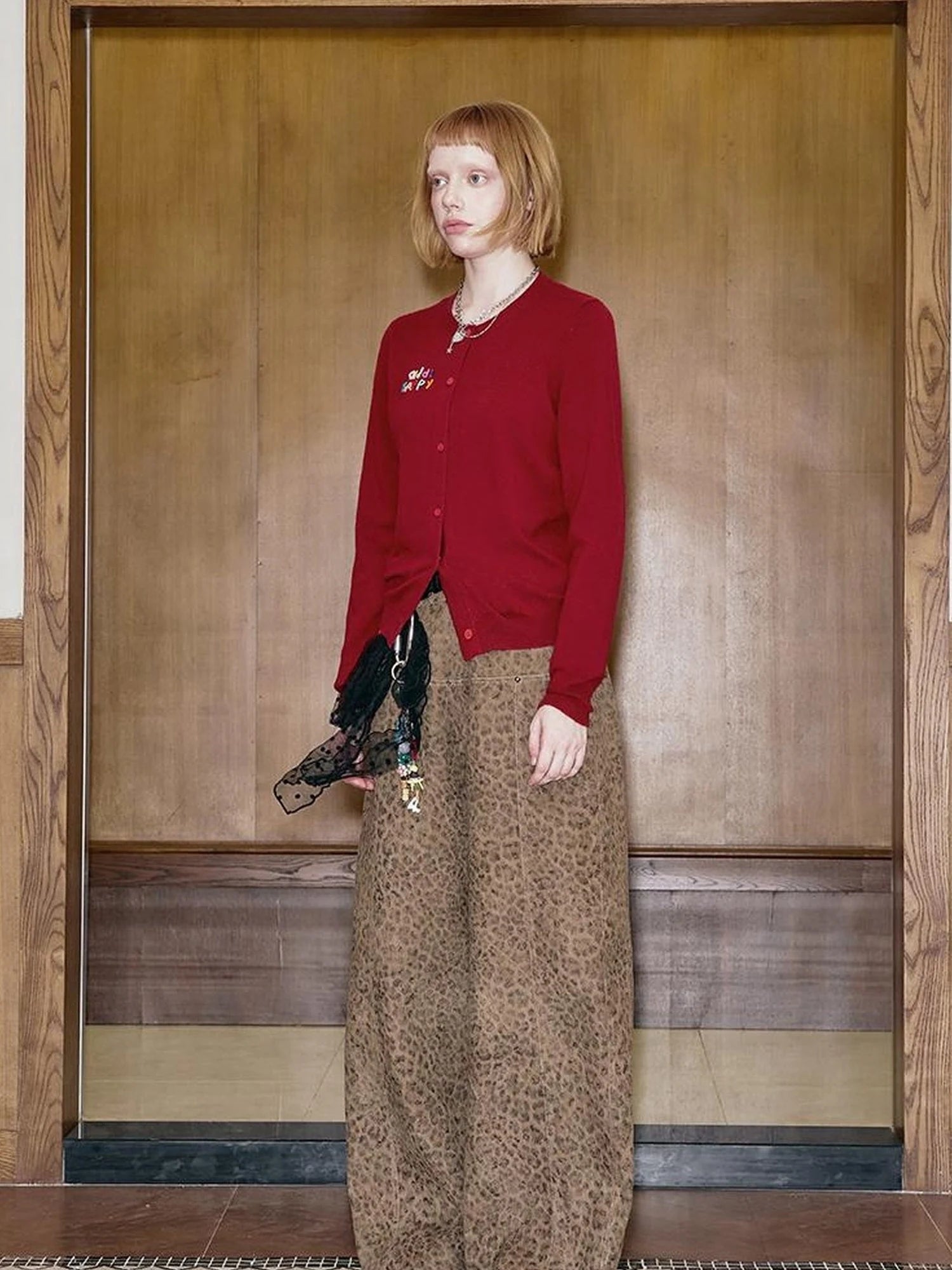 Colorful Beaded Letter Knit Cardigan