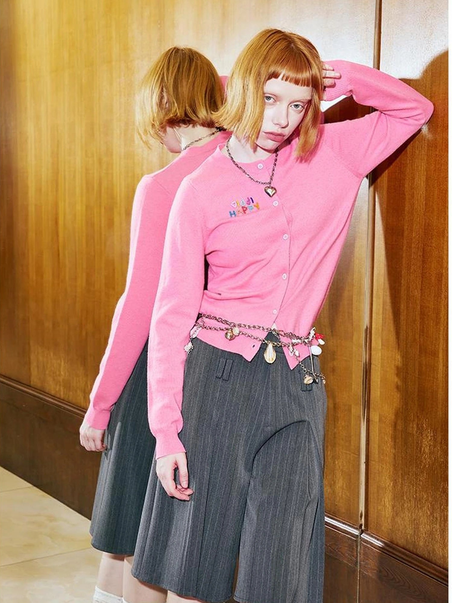 Colorful Beaded Letter Knit Cardigan