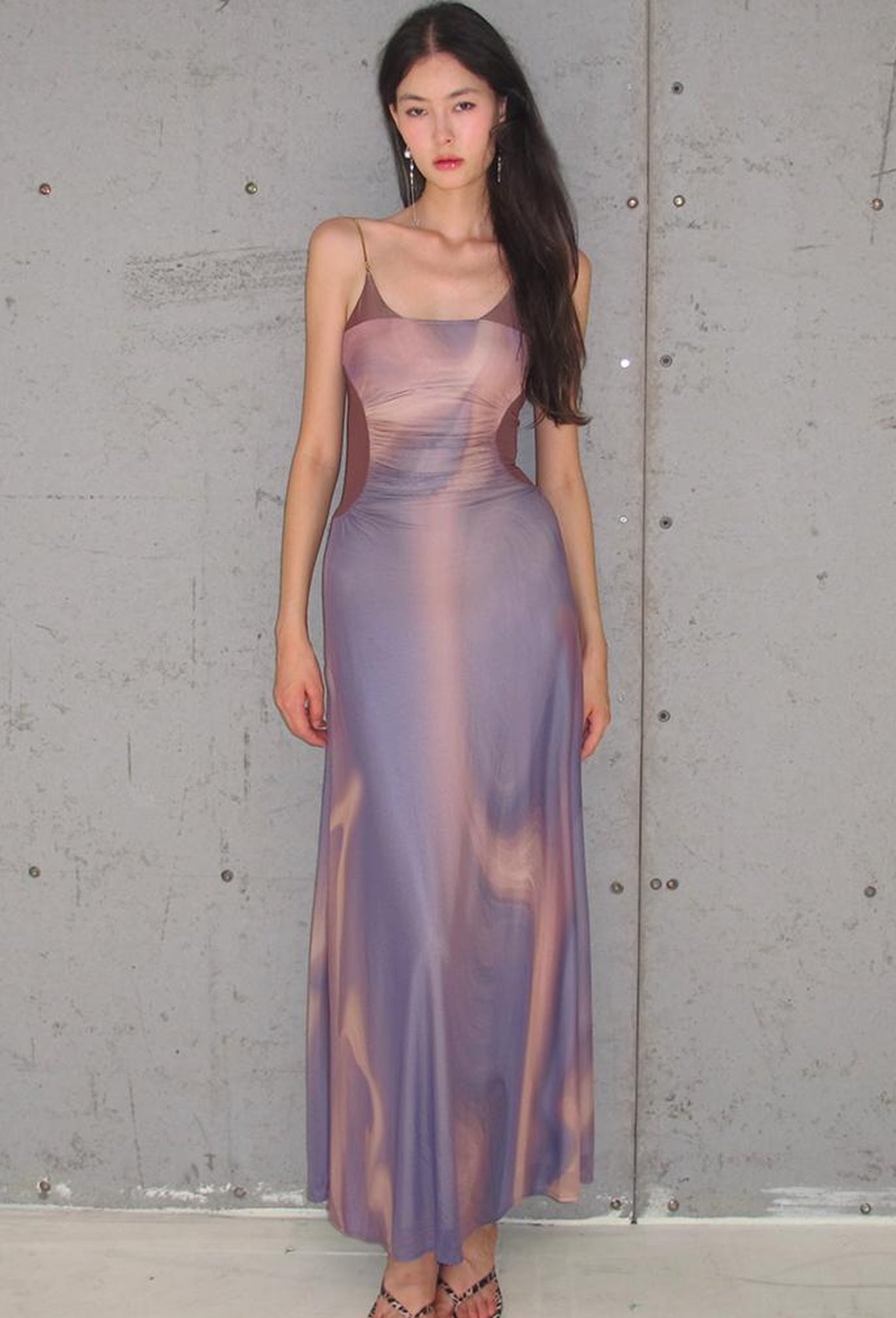 OfAkiva Colorful Off-Shoulder Strappy Island City Painting Dresses