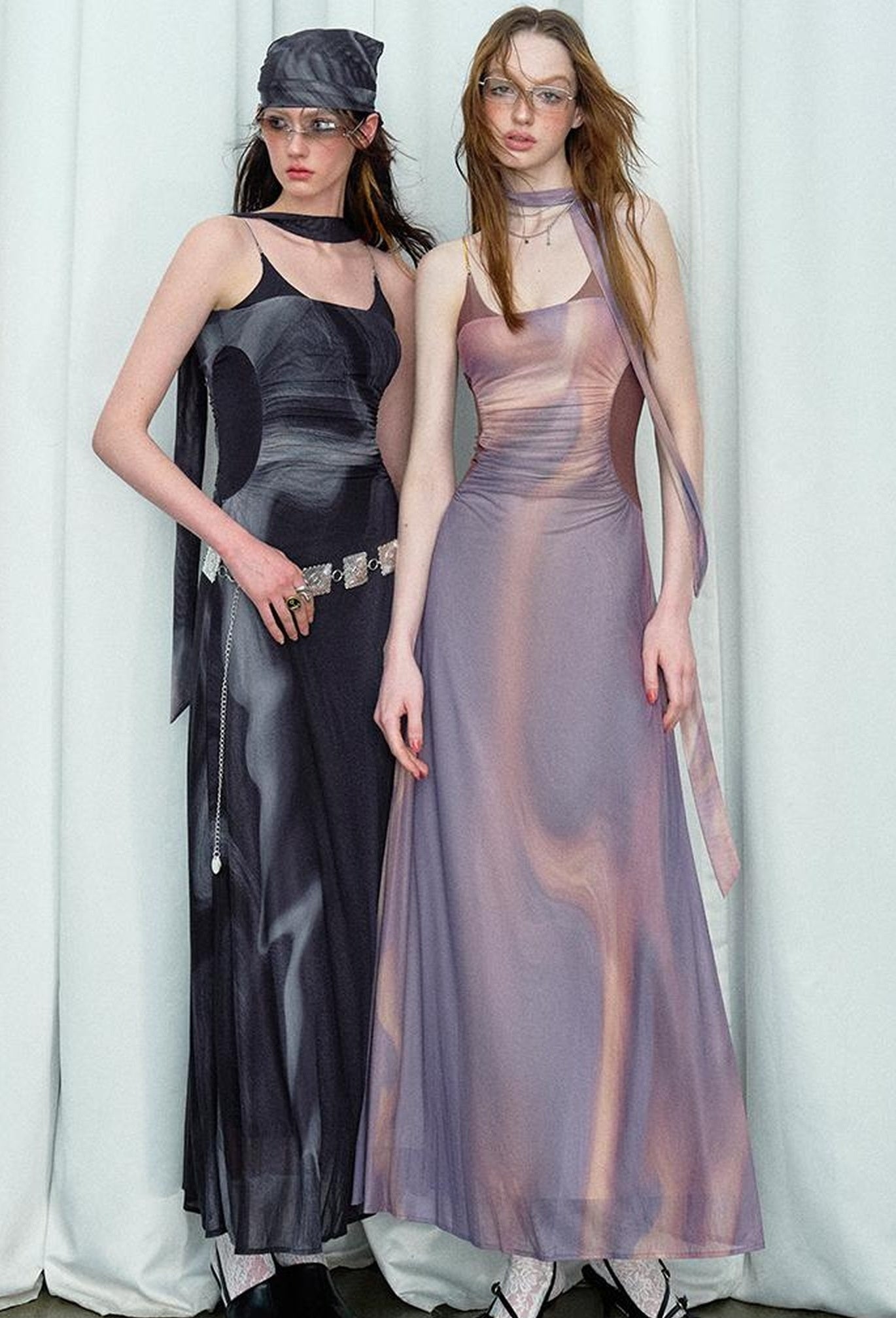 OfAkiva Colorful Off-Shoulder Strappy Island City Painting Dresses