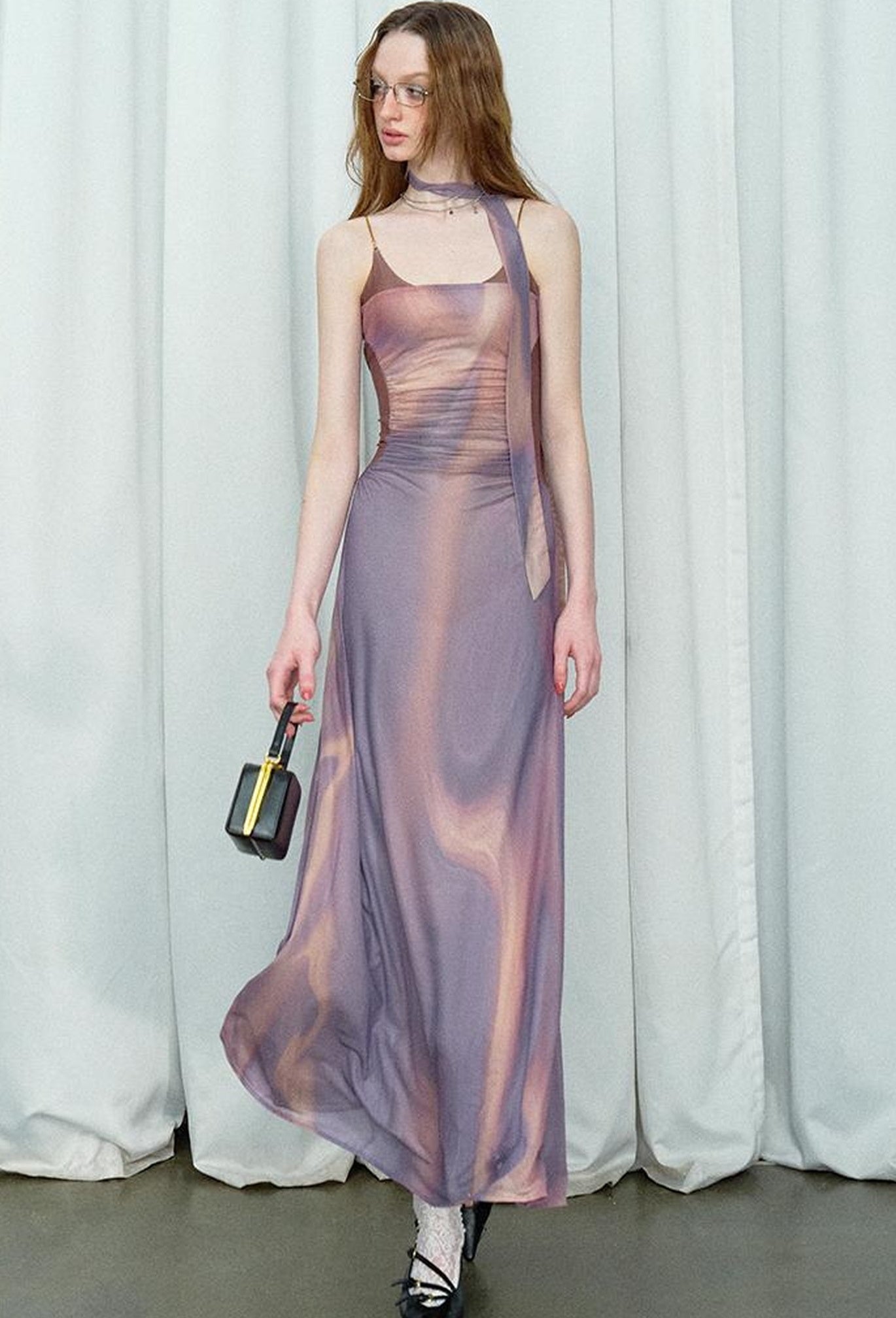 OfAkiva Colorful Off-Shoulder Strappy Island City Painting Dresses