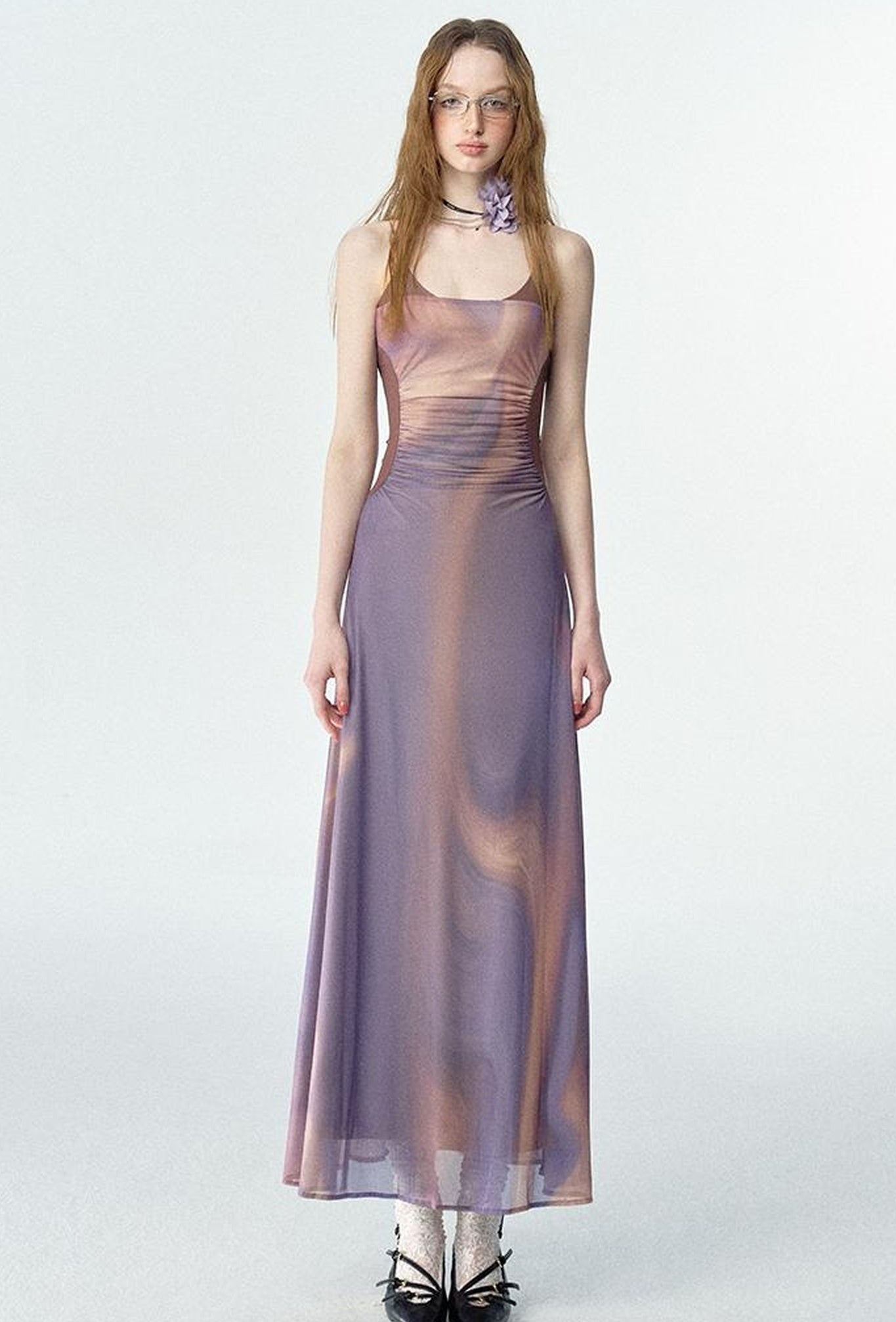 OfAkiva Colorful Off-Shoulder Strappy Island City Painting Dresses