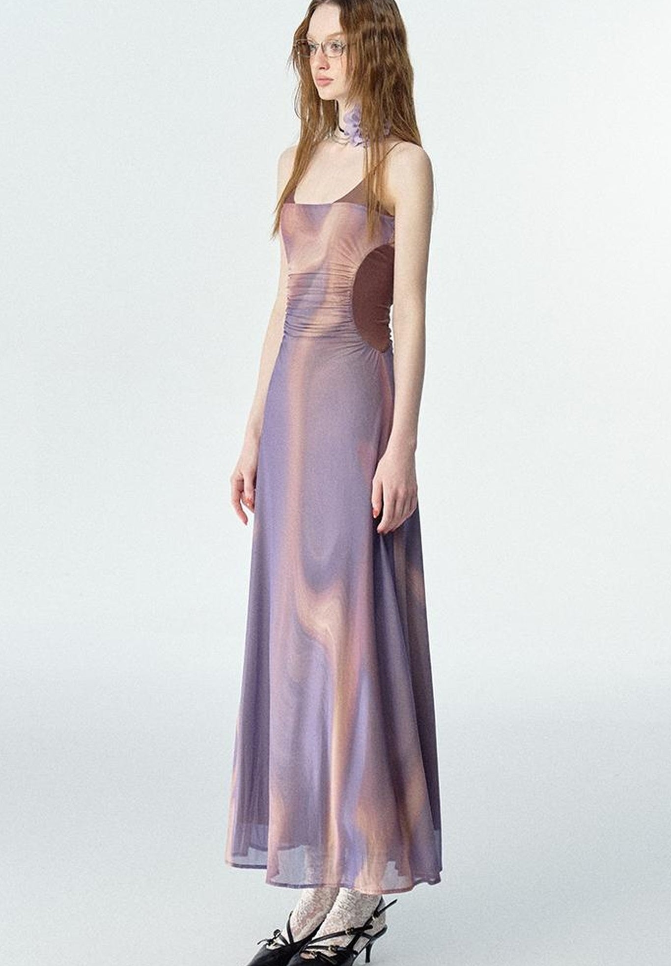 OfAkiva Colorful Off-Shoulder Strappy Island City Painting Dresses