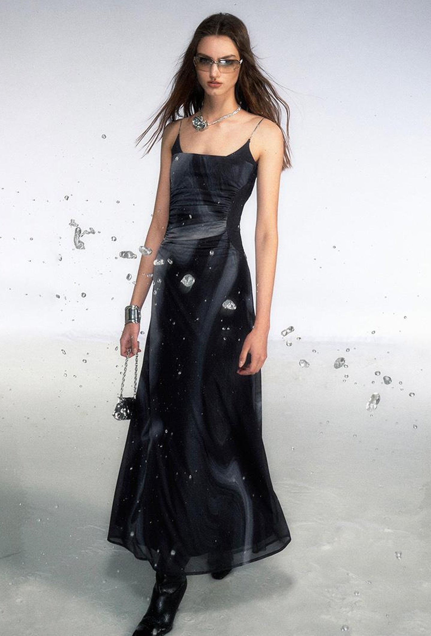 OfAkiva Colorful Off-Shoulder Strappy Island City Painting Dresses